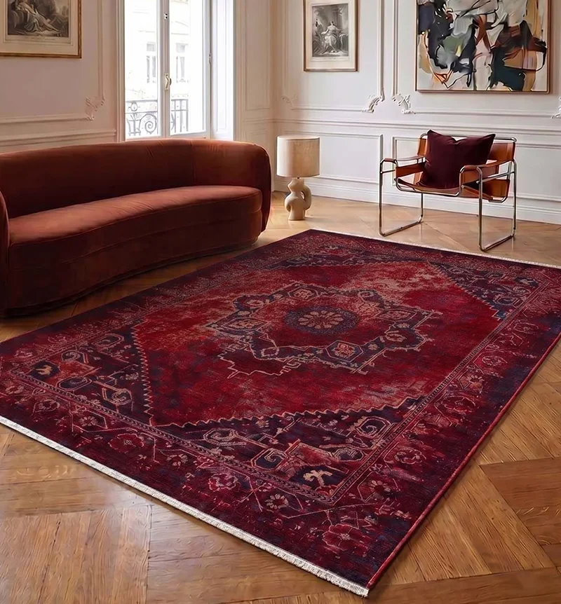 Binbirdesen Halı — kırmızı vintage madalyonlu salon halısı
