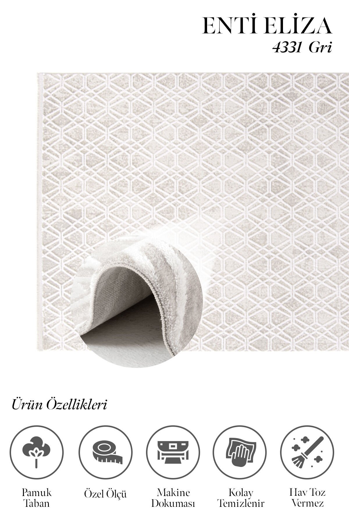 Enti Eliza 4331 Beyaz - Geometrik Desenli Akrilik Halı