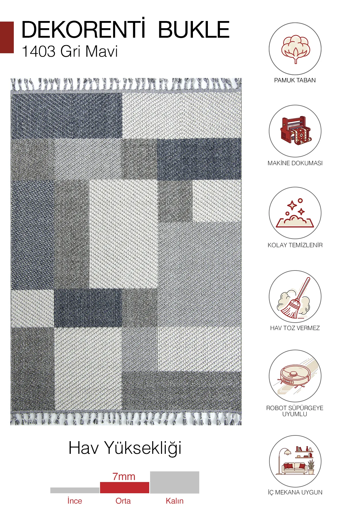Dekorenti Bukle 1403 Gri – Modern Geometrik Desenli Tozumaz Halı