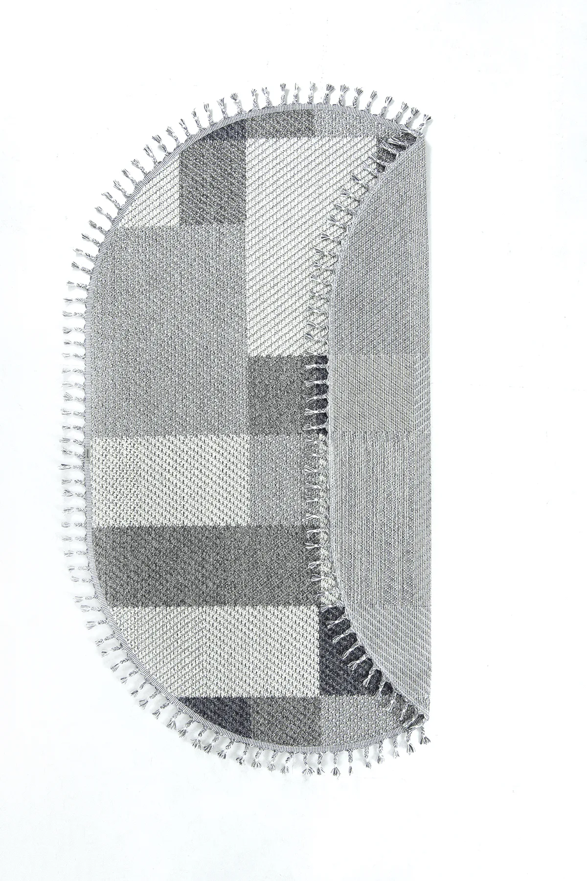 Dekorenti Bukle 1403 Gri Oval - Modern Geometrik Desenli Tozumaz Halı