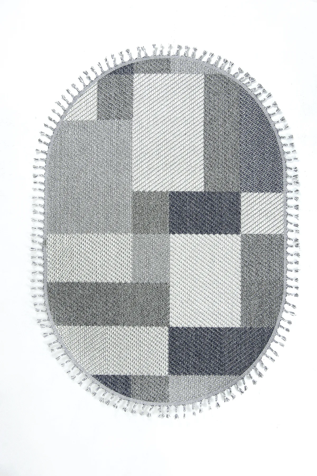 Dekorenti Bukle 1403 Gri Oval - Modern Geometrik Desenli Tozumaz Halı