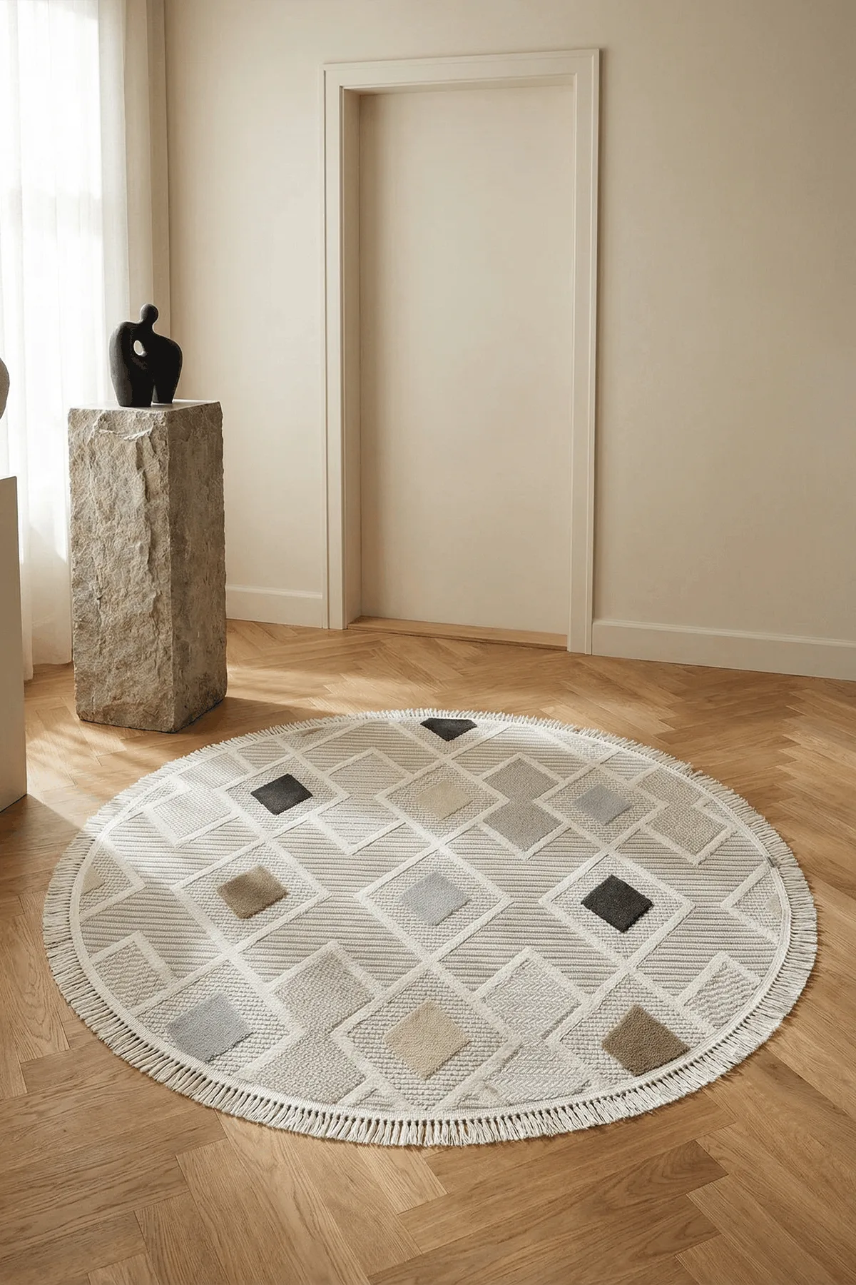 Dekorenti Bonn 8804 Gri Daire Halı – Modern Geometrik Desenli Tozumaz Halı