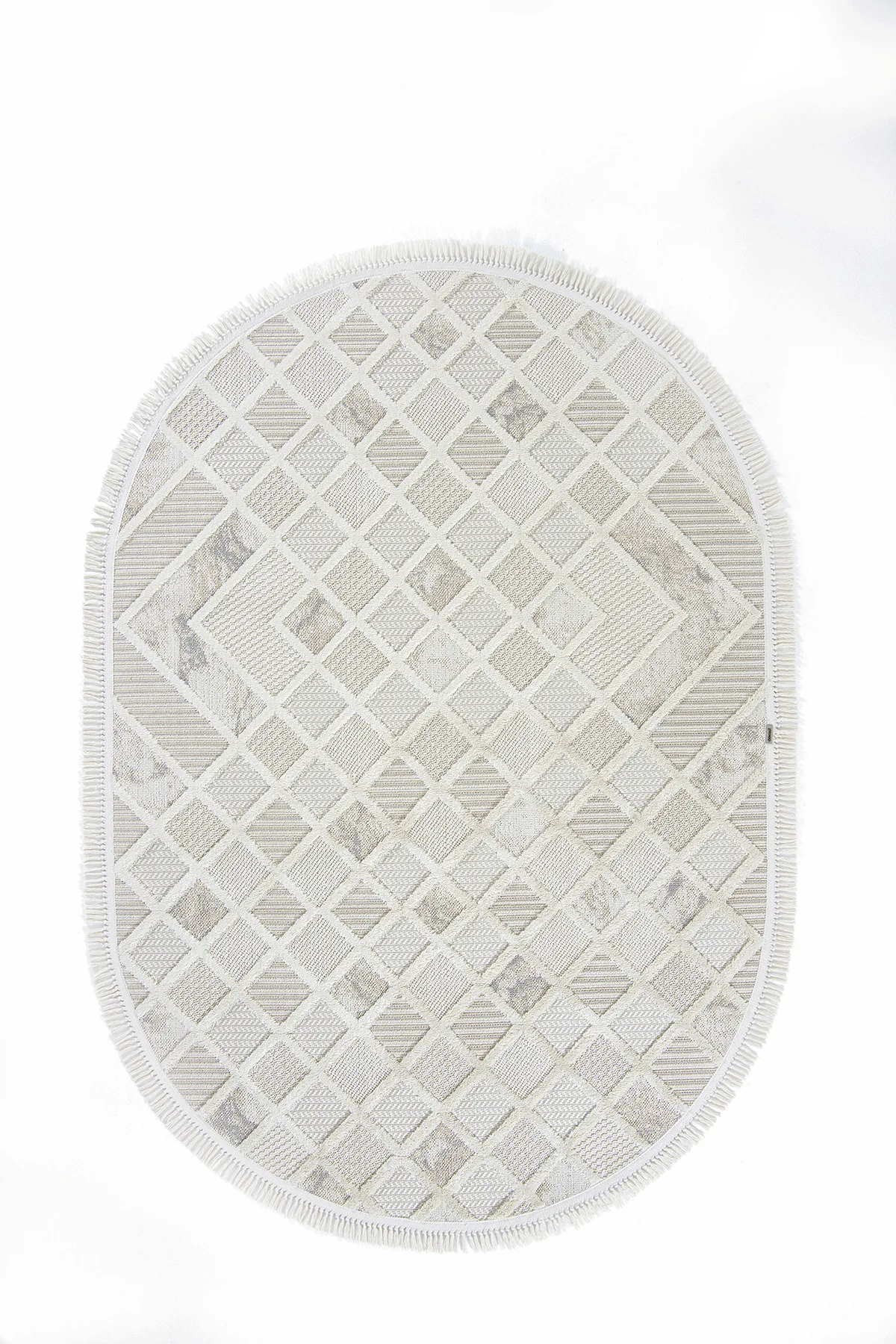 Dekorenti Bonn 8802 Krem Oval Halı – Modern Geometrik Desenli Tozumaz Halı