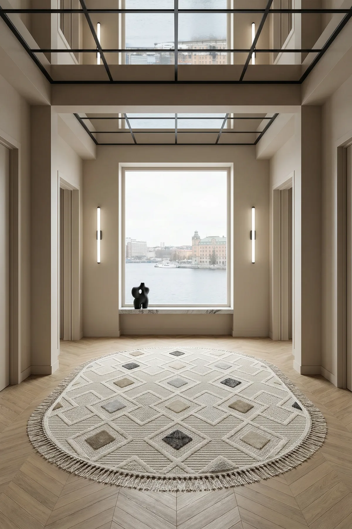 Dekorenti Bonn 8804 Gri Oval Halı – Modern Geometrik Desenli Tozumaz Halı
