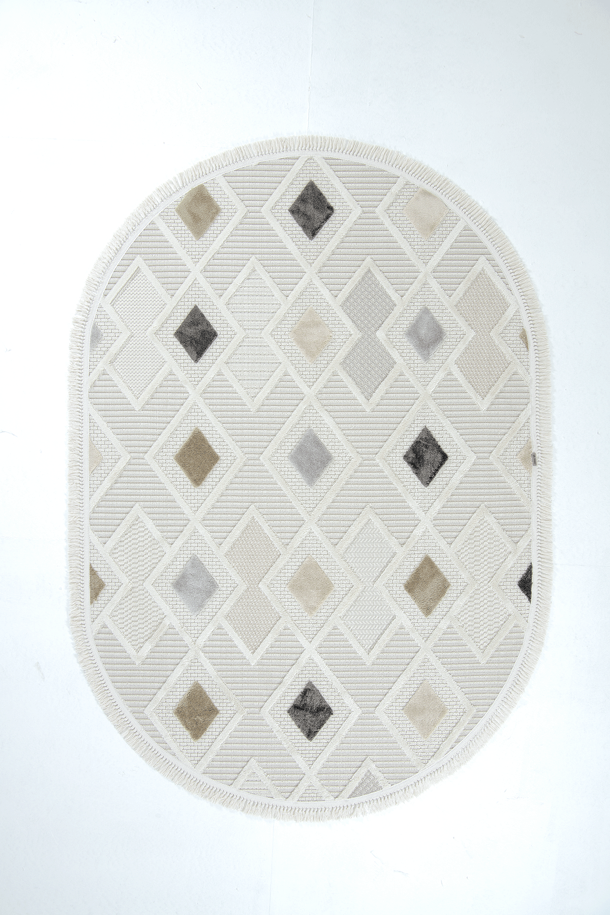 Dekorenti Bonn 8804 Gri Oval Halı – Modern Geometrik Desenli Tozumaz Halı