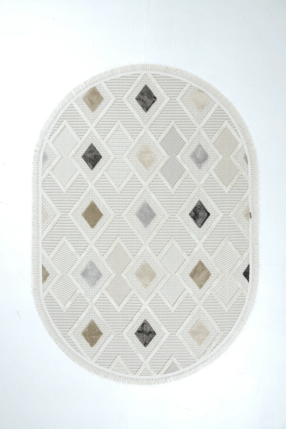 Dekorenti Bonn 8804 Gri Oval Halı – Modern Geometrik Desenli Tozumaz Halı