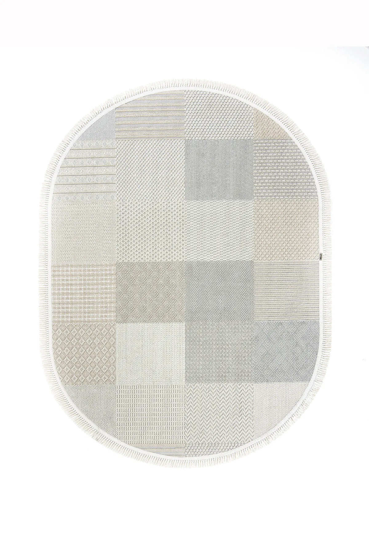 Dekorenti Bonn 8806 Bej Oval - Modern Geometrik Desenli Tozumaz Halı