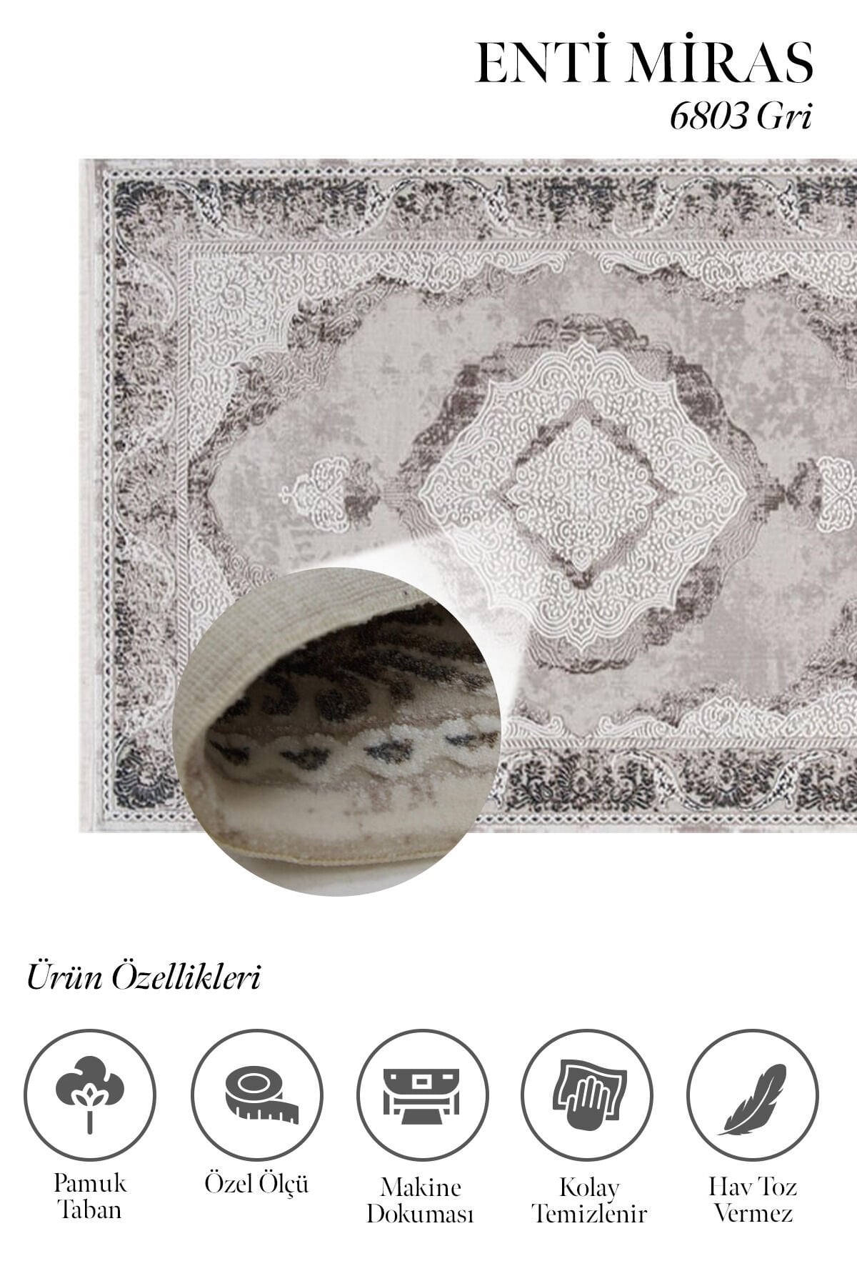 Enti Miras 6803 Gri Kahve– Klasik Göbekli Akrilik Halısı