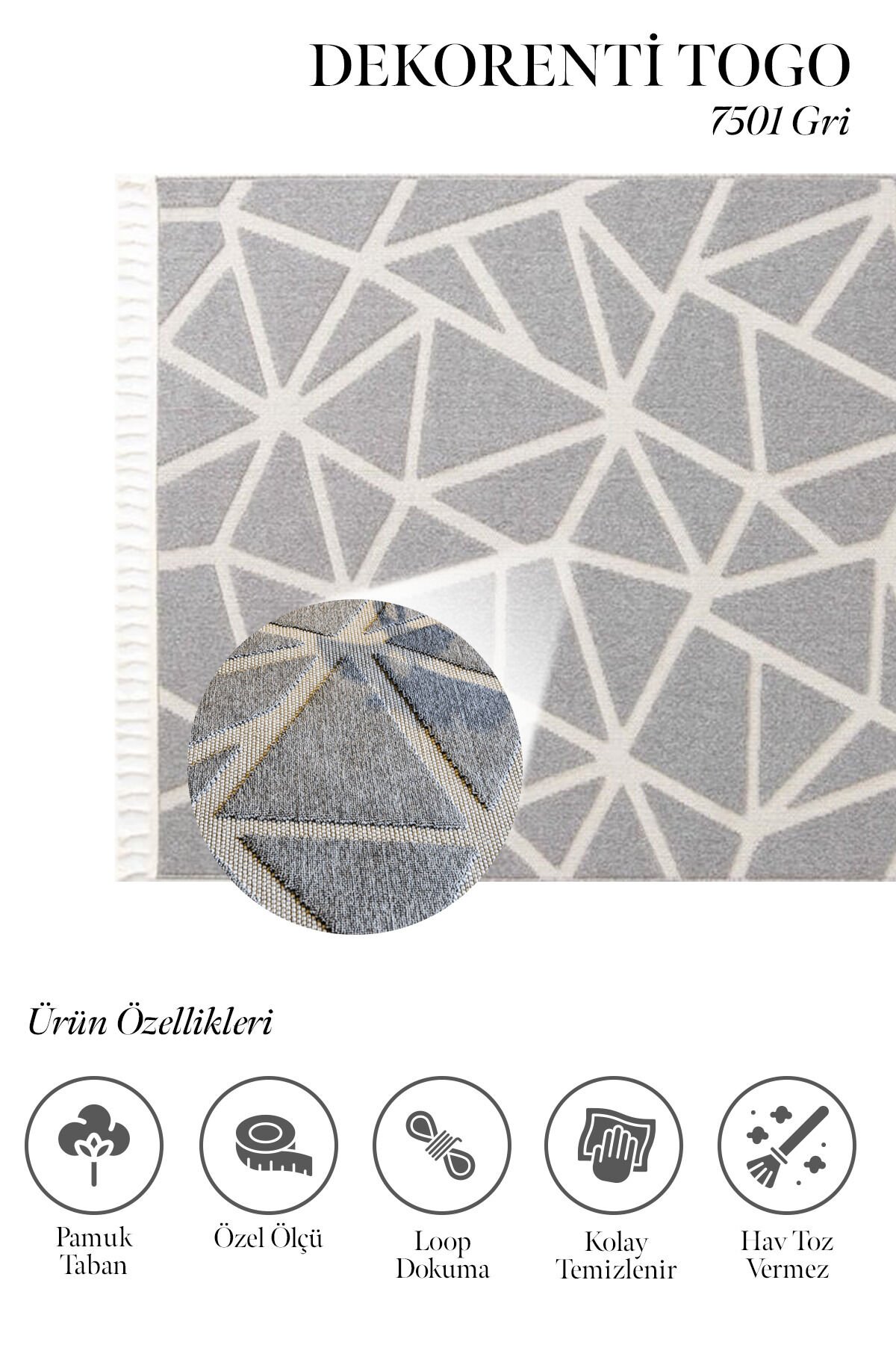 Dekorenti Togo 7501 Gri - Geometrik Desenli Modern Halı