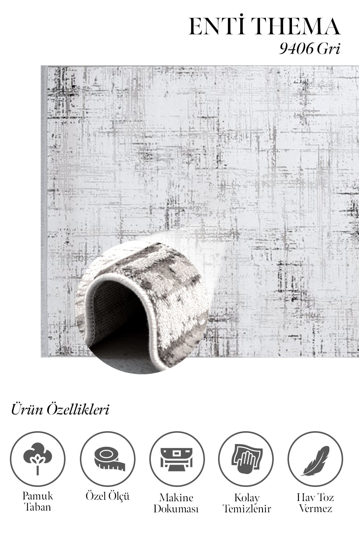 Enti Thema 9406 Gri - Modern Soyut Desenli Akrilik Halı