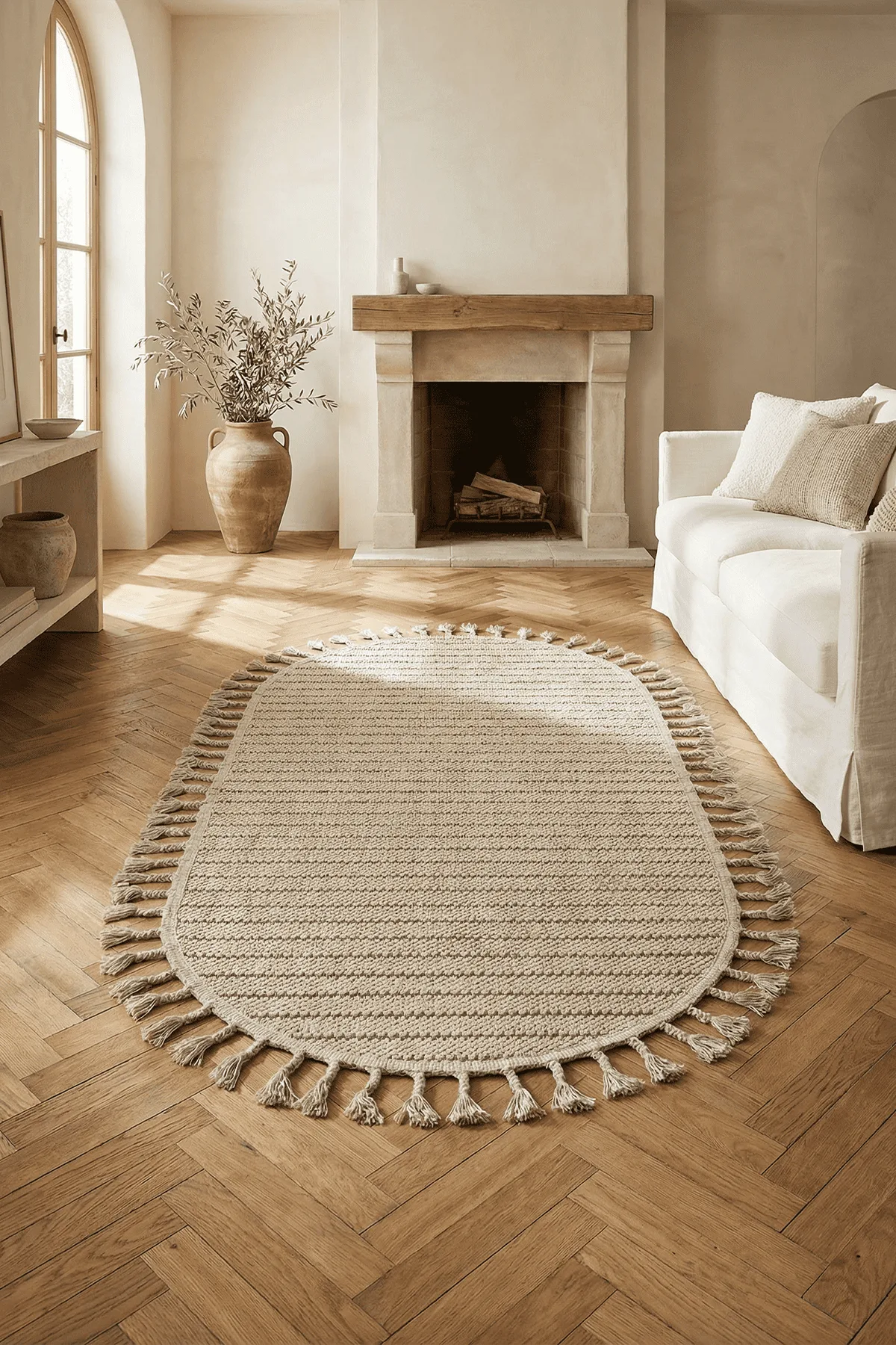 Dekorenti Bukle 1412 Bej Oval – Bohem Tarzı Bukle Dokuma Halı