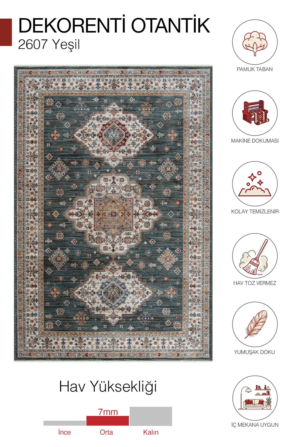Dekorenti Otantik 2607 Yeşil Halı Madalyonlu Etnik Yeşil Halı