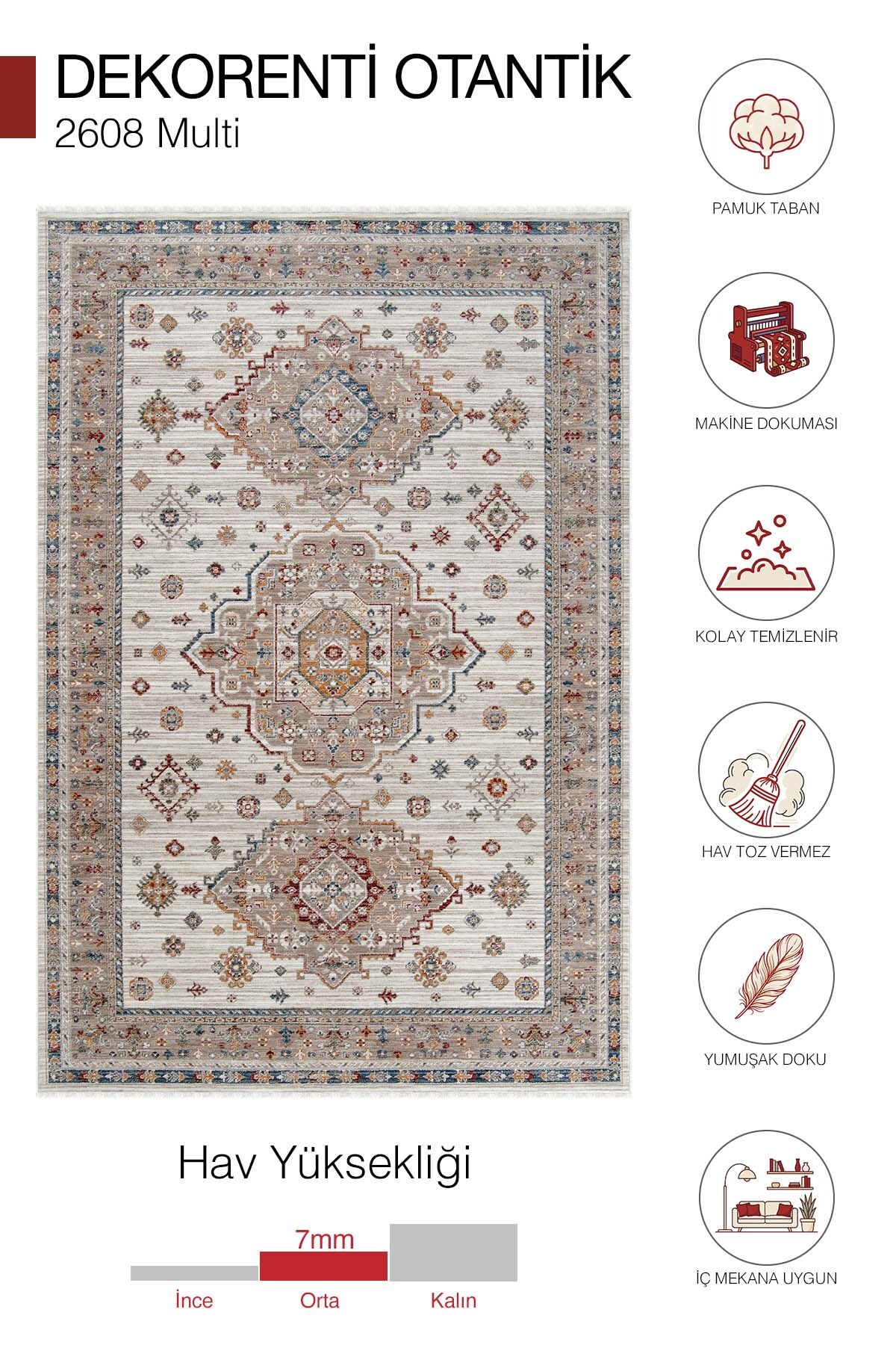 Dekorenti Otantik 2608 Multi Halı Madalyonlu Klasik Renkli Halı
