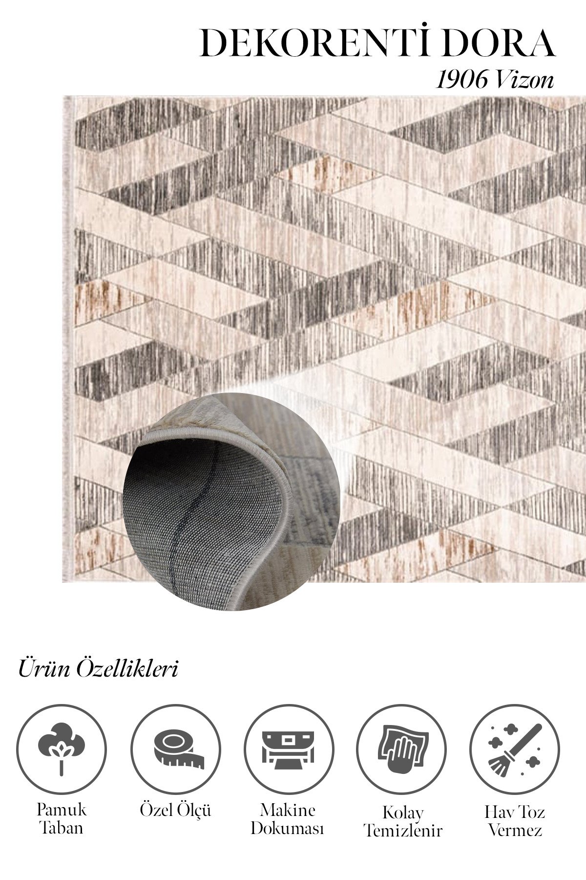 Dekorenti Dora 1906 Vizon - Geometrik Modern Halı