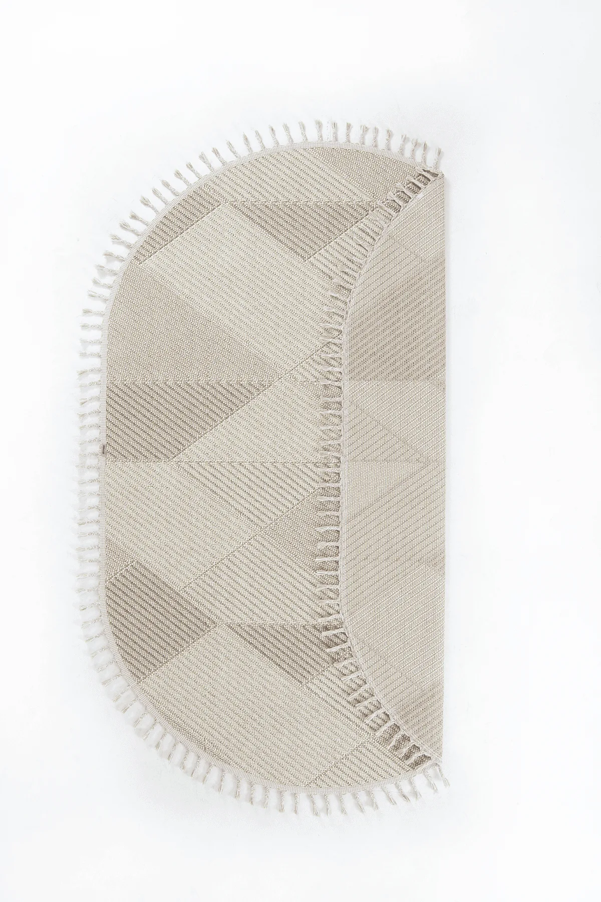 Dekorenti Bukle 1413 Bej Oval – Geometrik Çizgili Bukle Halı