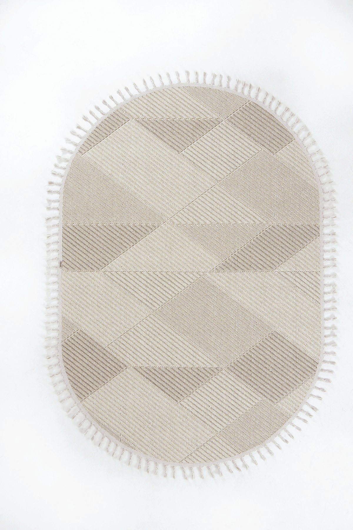 Dekorenti Bukle 1413 Bej Oval – Geometrik Çizgili Bukle Halı