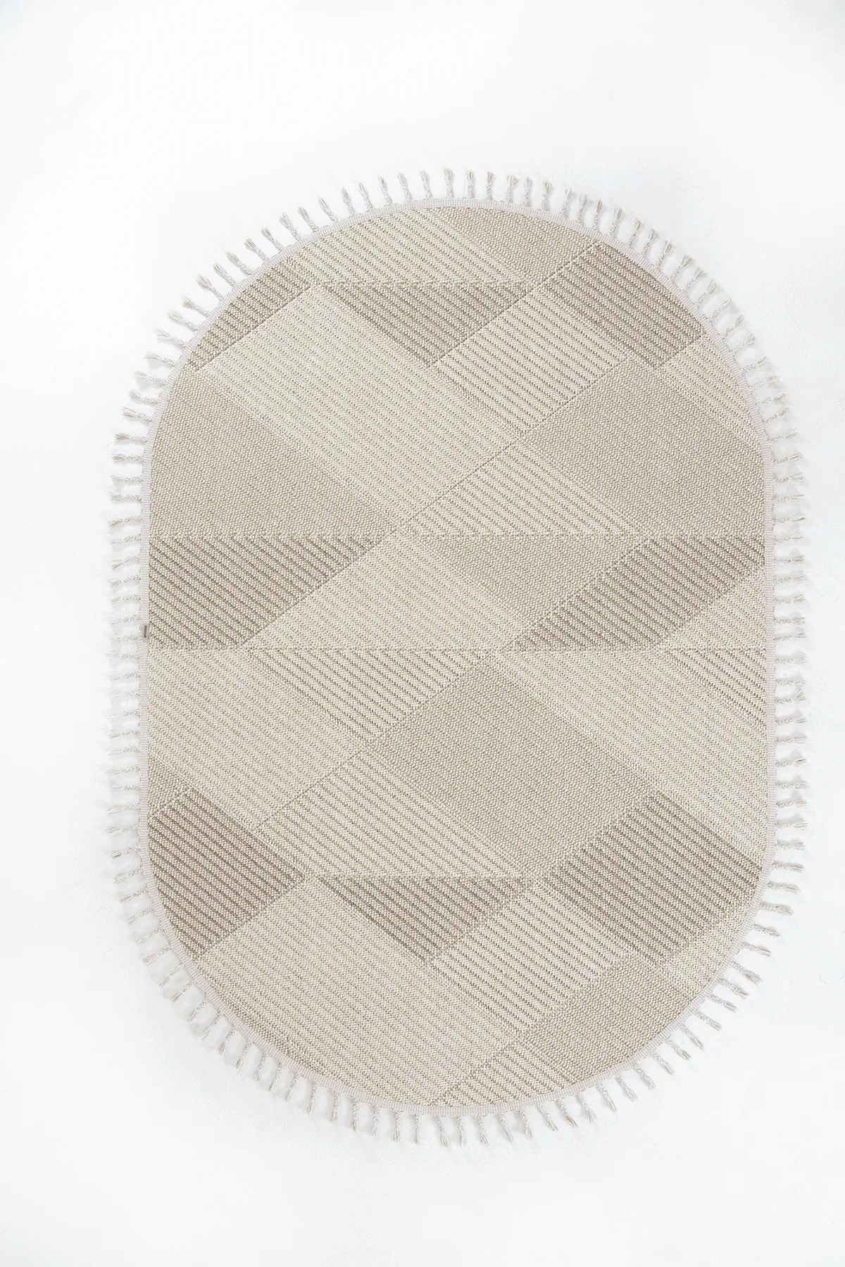 Dekorenti Bukle 1413 Bej Oval – Geometrik Çizgili Bukle Halı