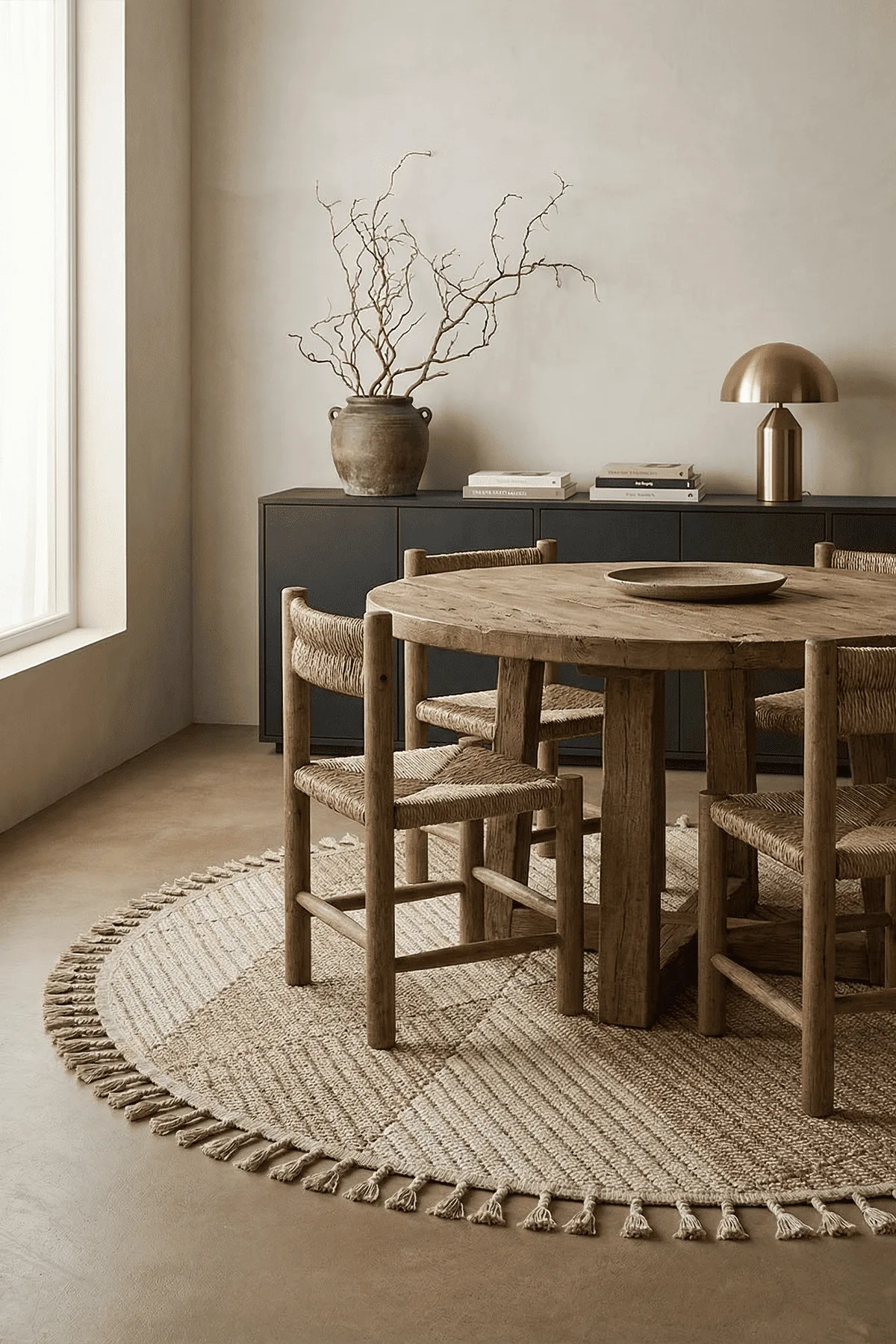 Dekorenti Bukle 1413 Bej Daire – Geometrik Çizgili Bukle Halı