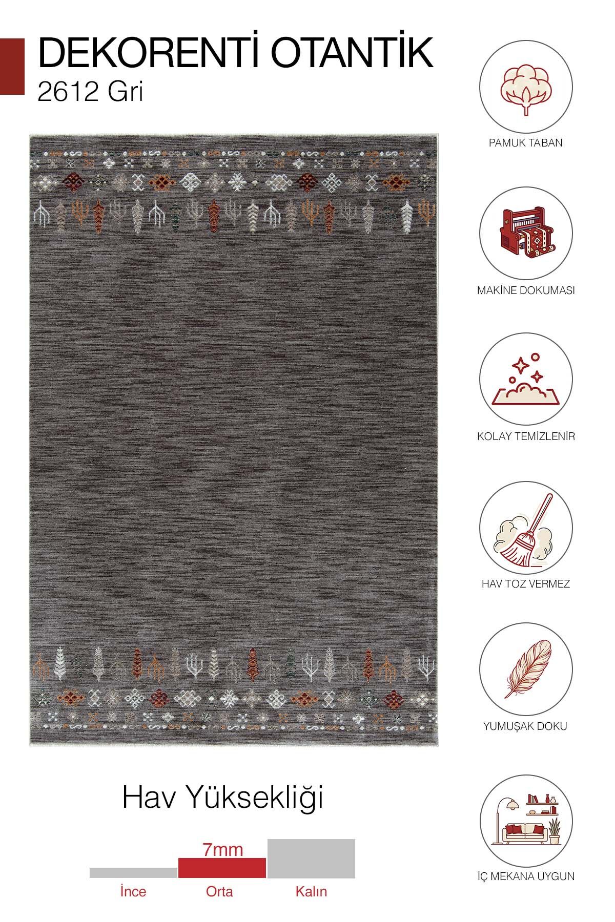 Dekorenti Otantik 2612 Gri Halı Vintage Etnik Desenli Gri Halı