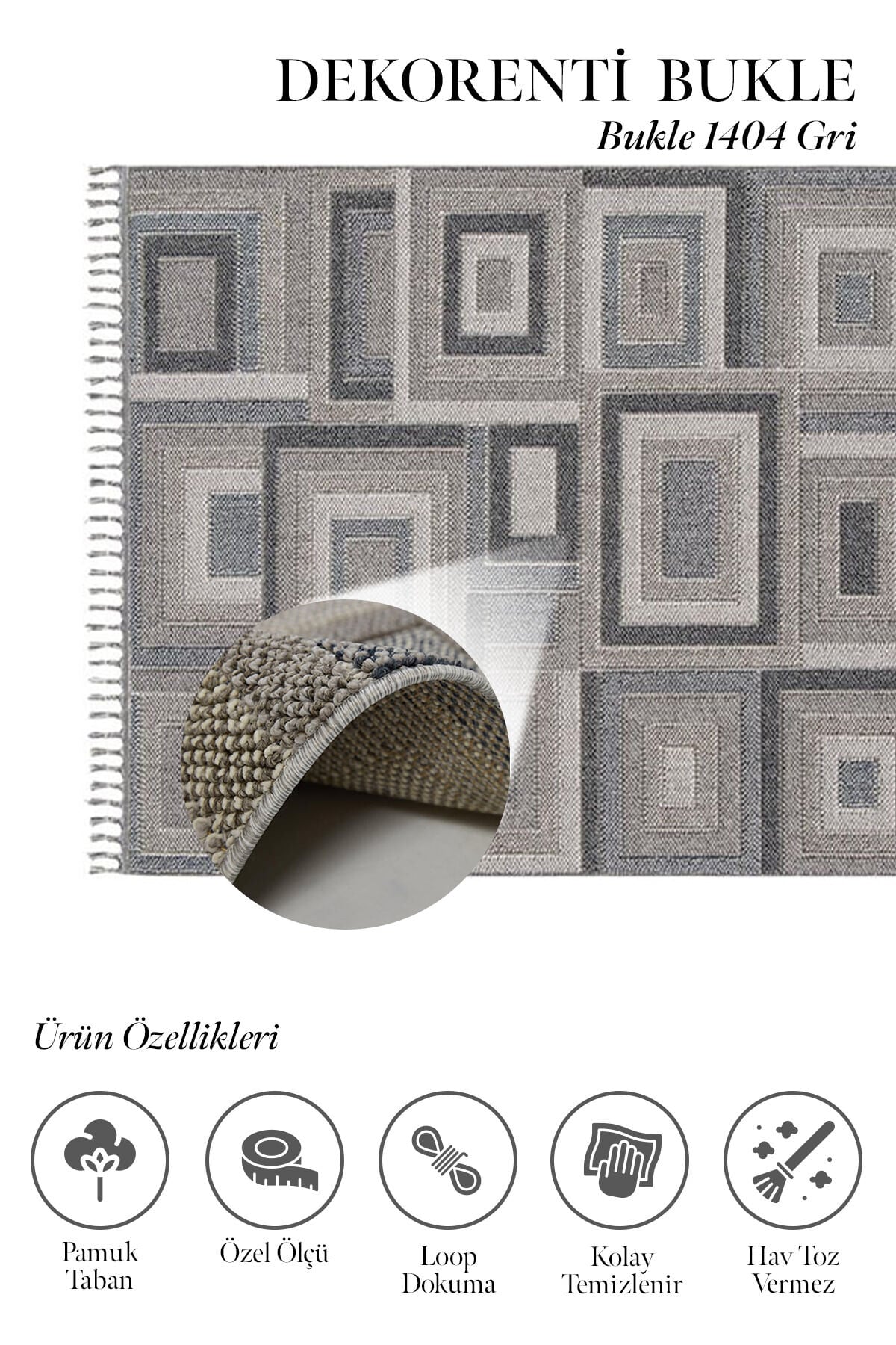 Dekorenti Bukle 1404 Gri - Geometrik Desenli Tozumaz Halı