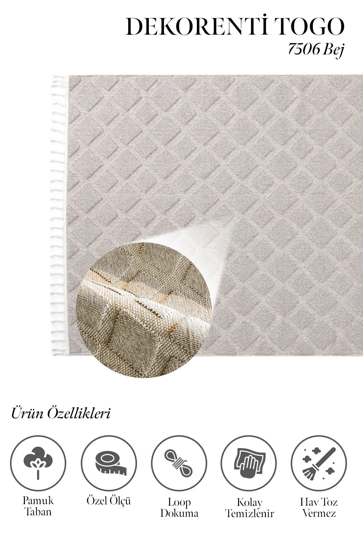 Dekorenti Togo 7506 Bej - Geometrik Baklava Desenli Halı