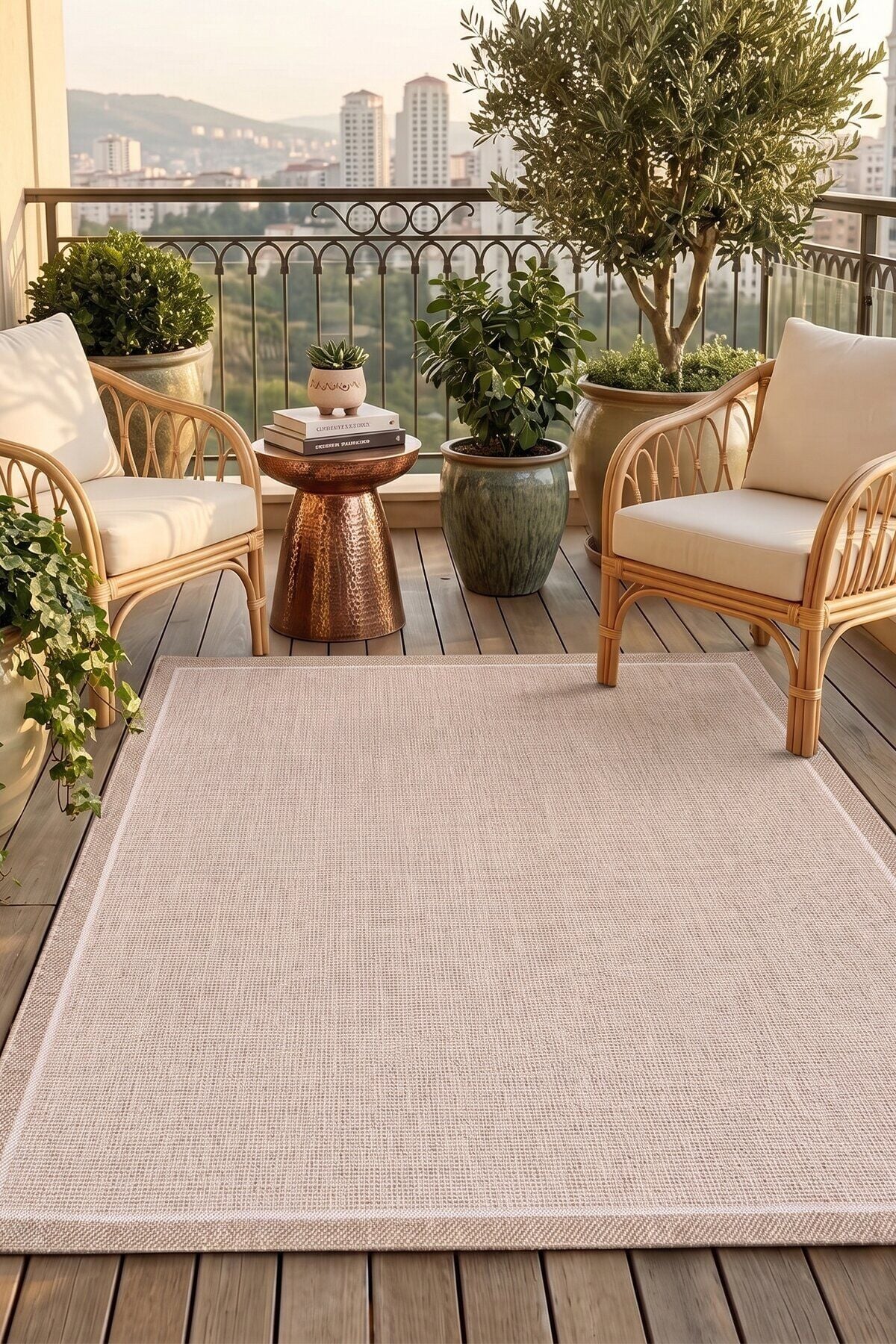 Dekorenti Siena 3701 Krem Sisal Halı – Çerçeveli Mutfak Halısı