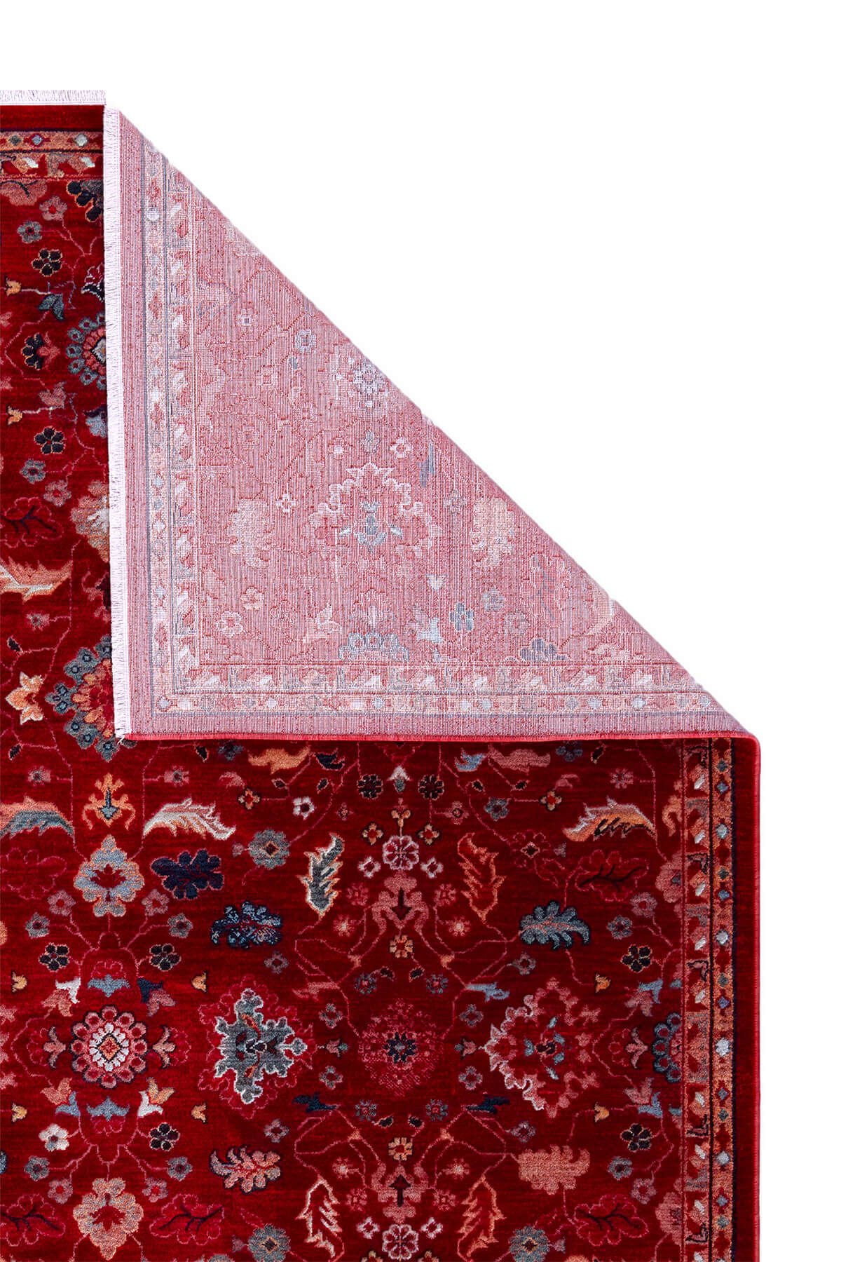 Ahlat 2302 Kırmızı Motifli Vintage Pamuk Taban Makine Halısı