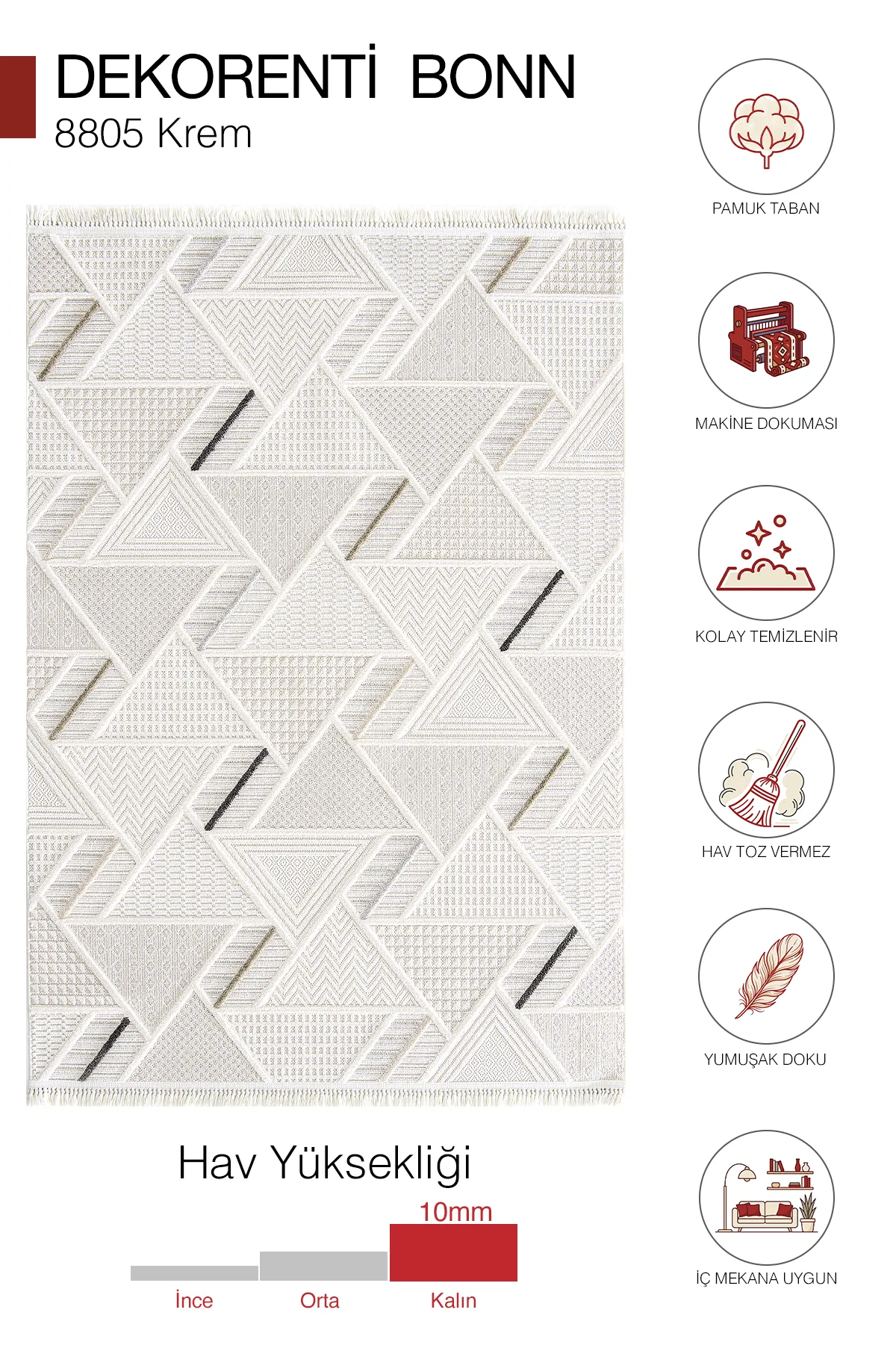 Dekorenti Bonn 8805 Krem Halı – Modern Geometrik Desenli Tozumaz Halı