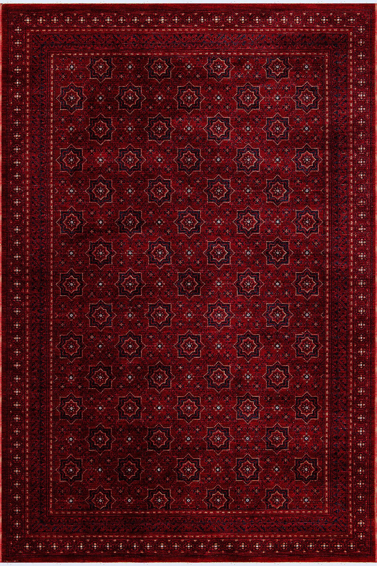 Ahlat 2304 Kırmızı Siyah Etnik Desenli Salon Oturma Odası Halısı