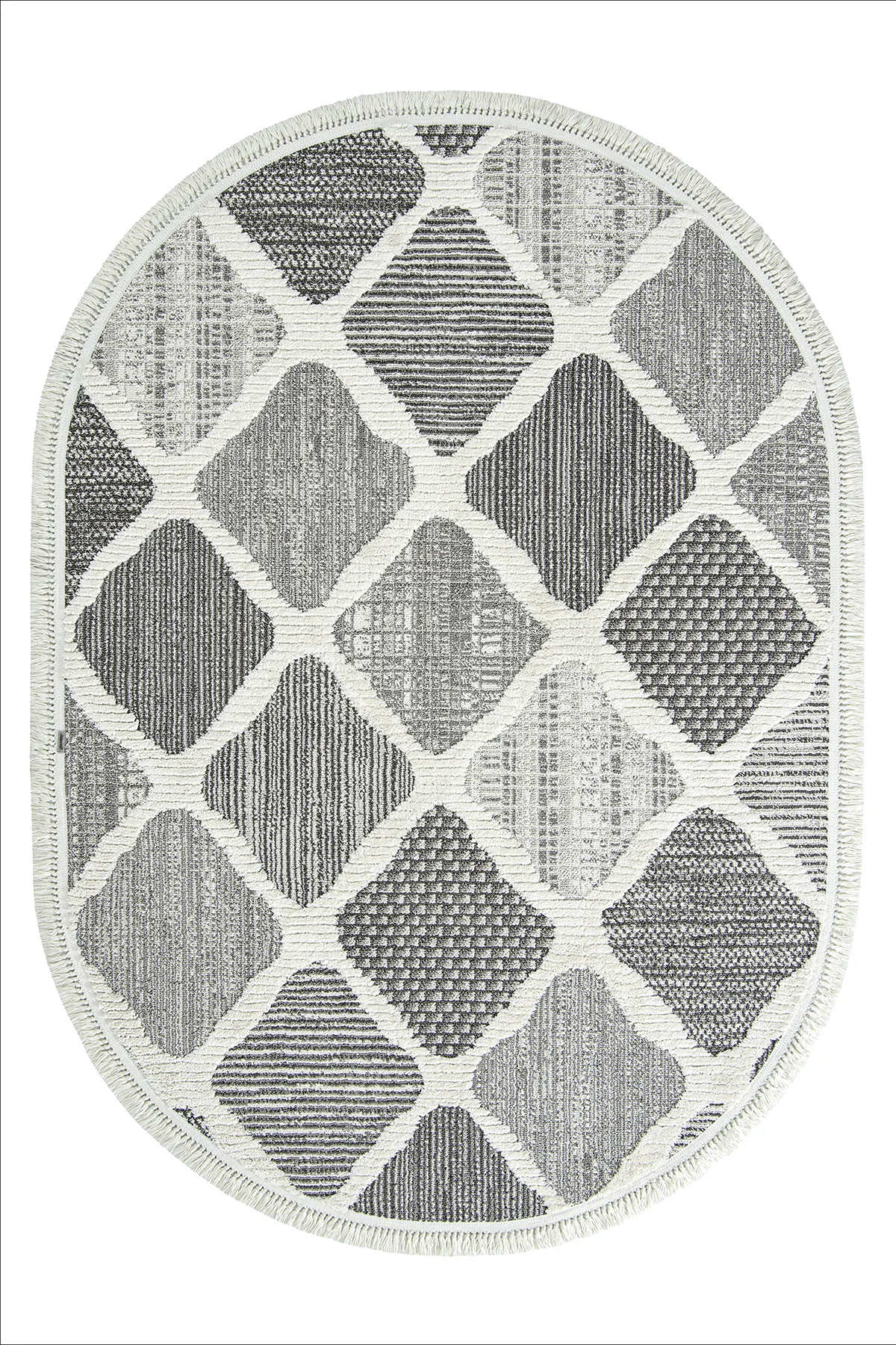Dekorenti Step 2202 Gri Oval - Baklava Dilimli Yumuşak Tozumaz Halı