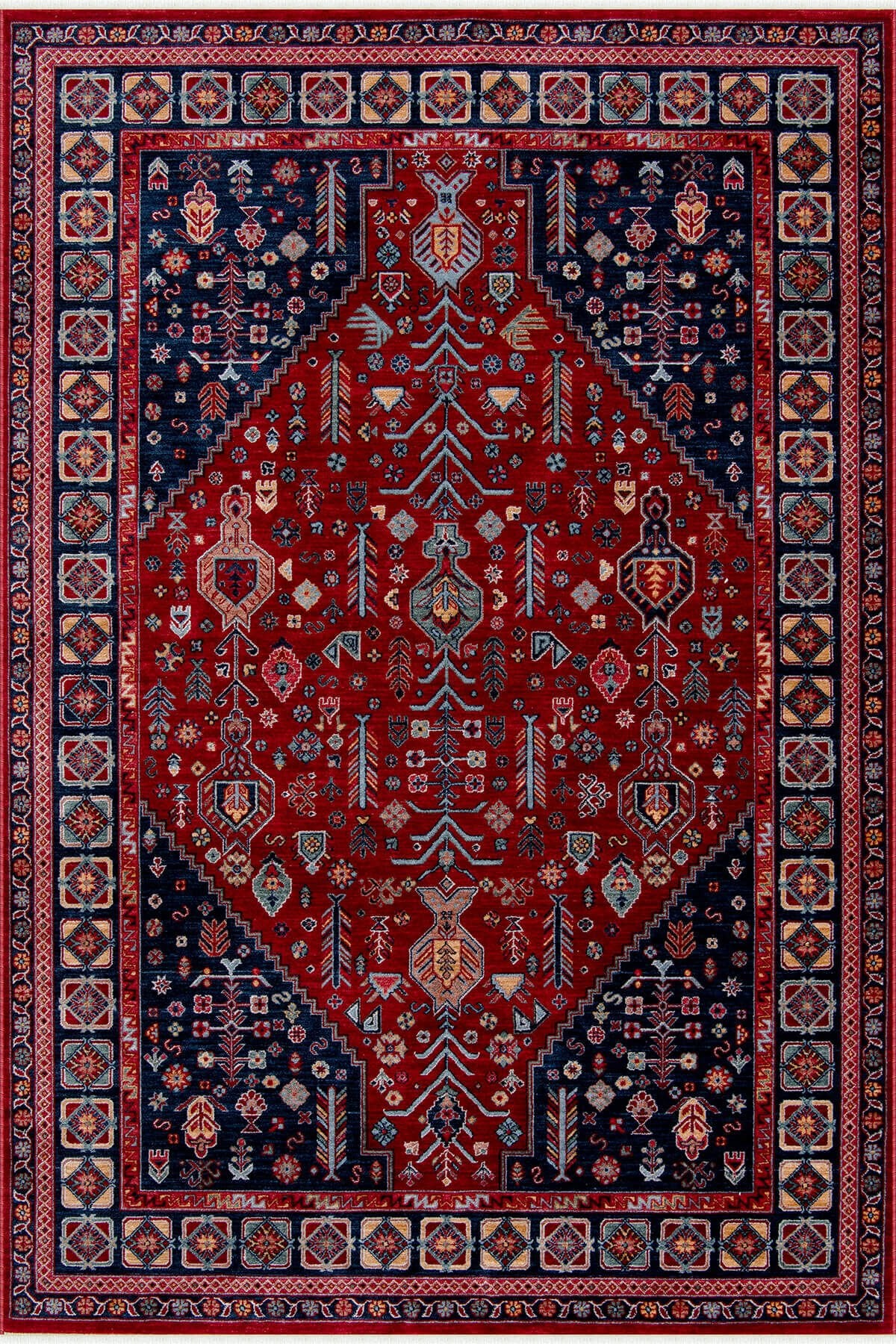 Ahlat 2306 Kırmızı Lacivert Etnik Desenli Salon Oturma Odası Halısı