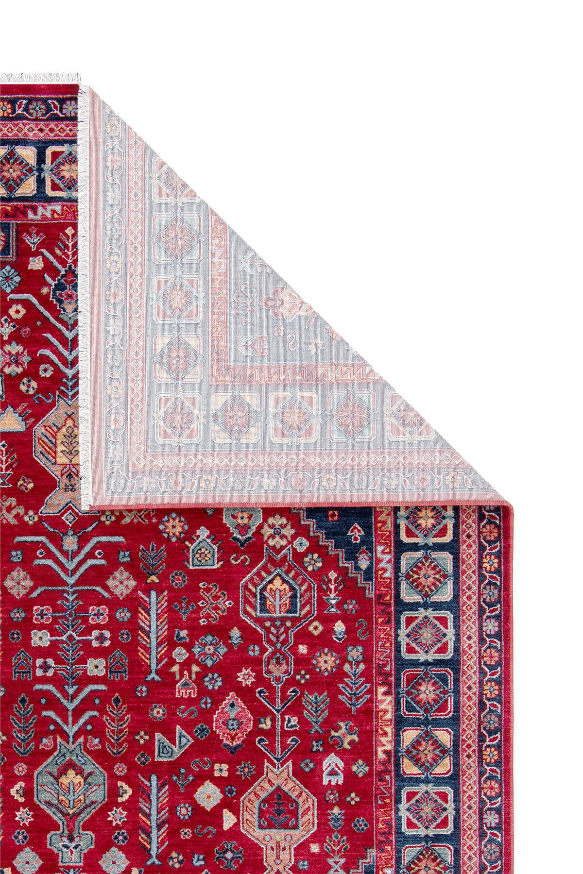 Ahlat 2306 Kırmızı Lacivert Etnik Desenli Salon Oturma Odası Halısı