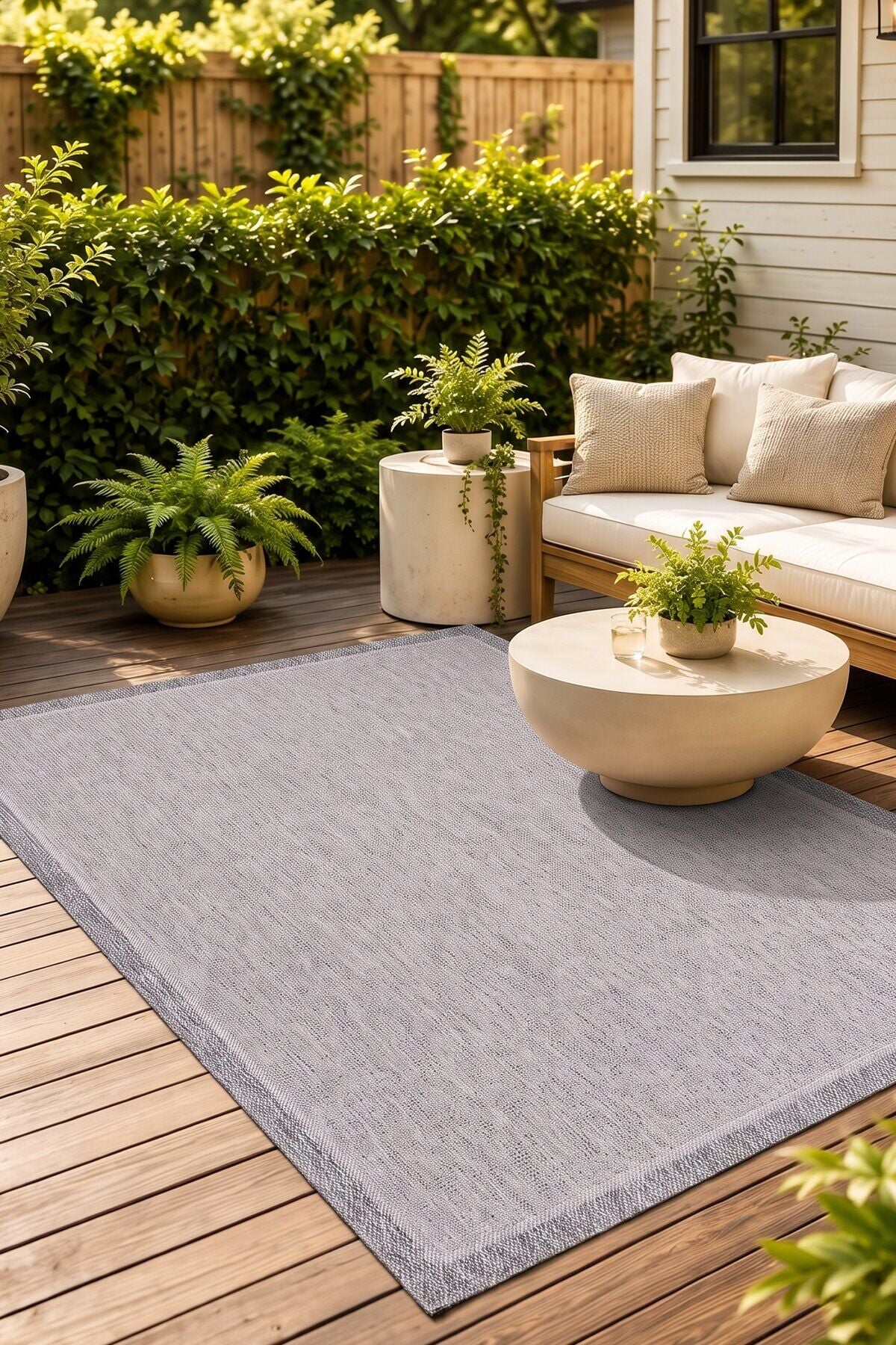 Dekorenti Siena 3704 Gri Sisal Halı – Modern Gri Çerçeveli Mutfak Halısı
