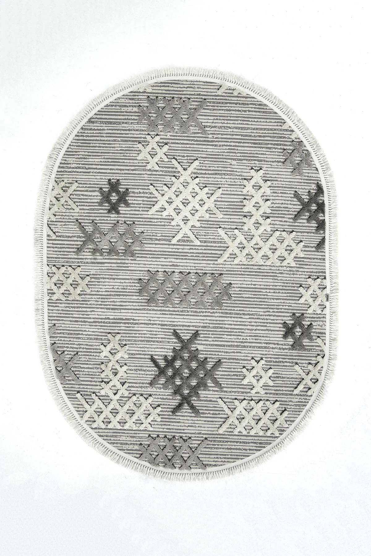 Dekorenti Step 2205 Gri Oval - Etnik Desenli Yumuşak Tozumaz Halı