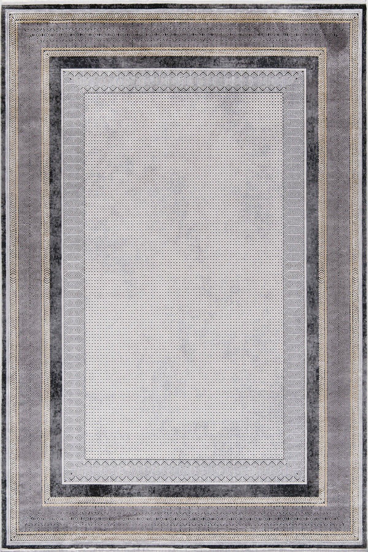 Romans Naturel 1705 Gri Sarı - Çerçeve Desenli Modern Halı