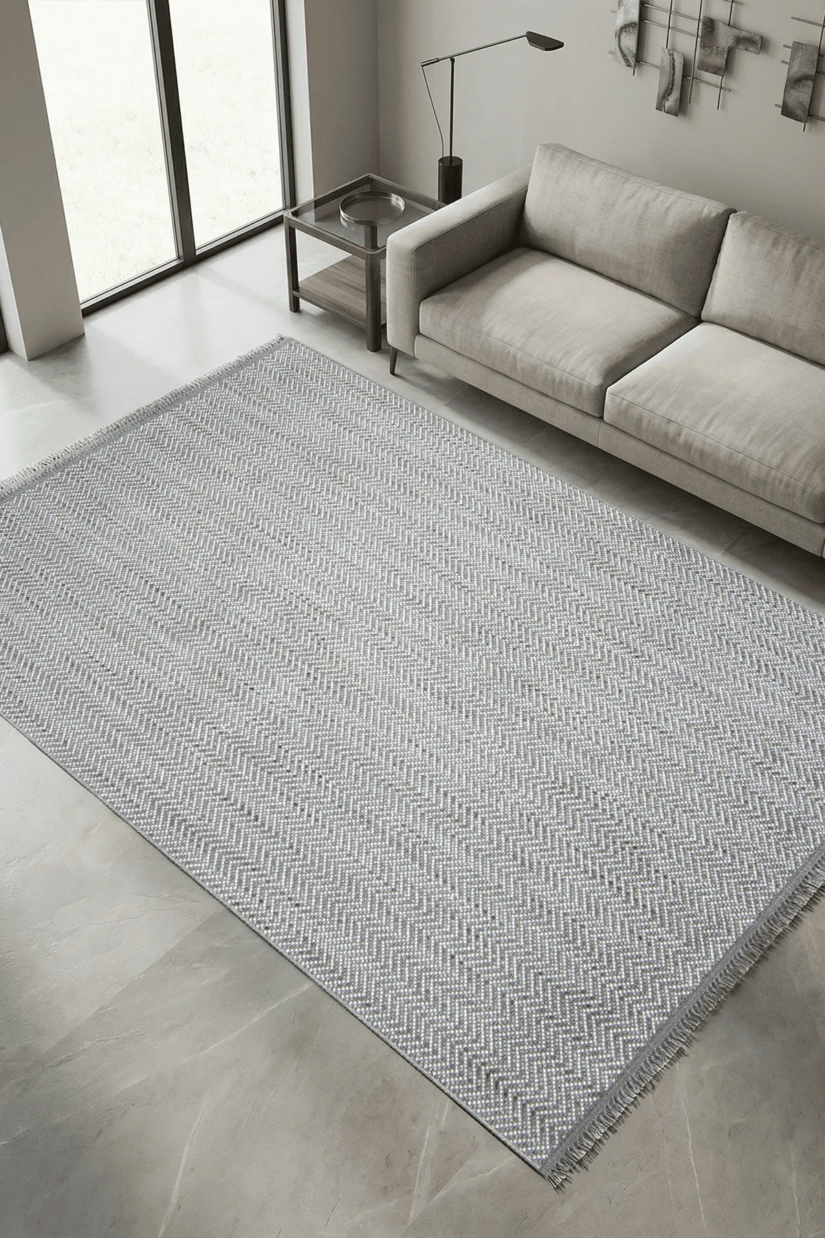 Dekorenti Piana 1109 Gri – Pamuk Tabanlı Örgü Saçaklı Modern Polyester Halı