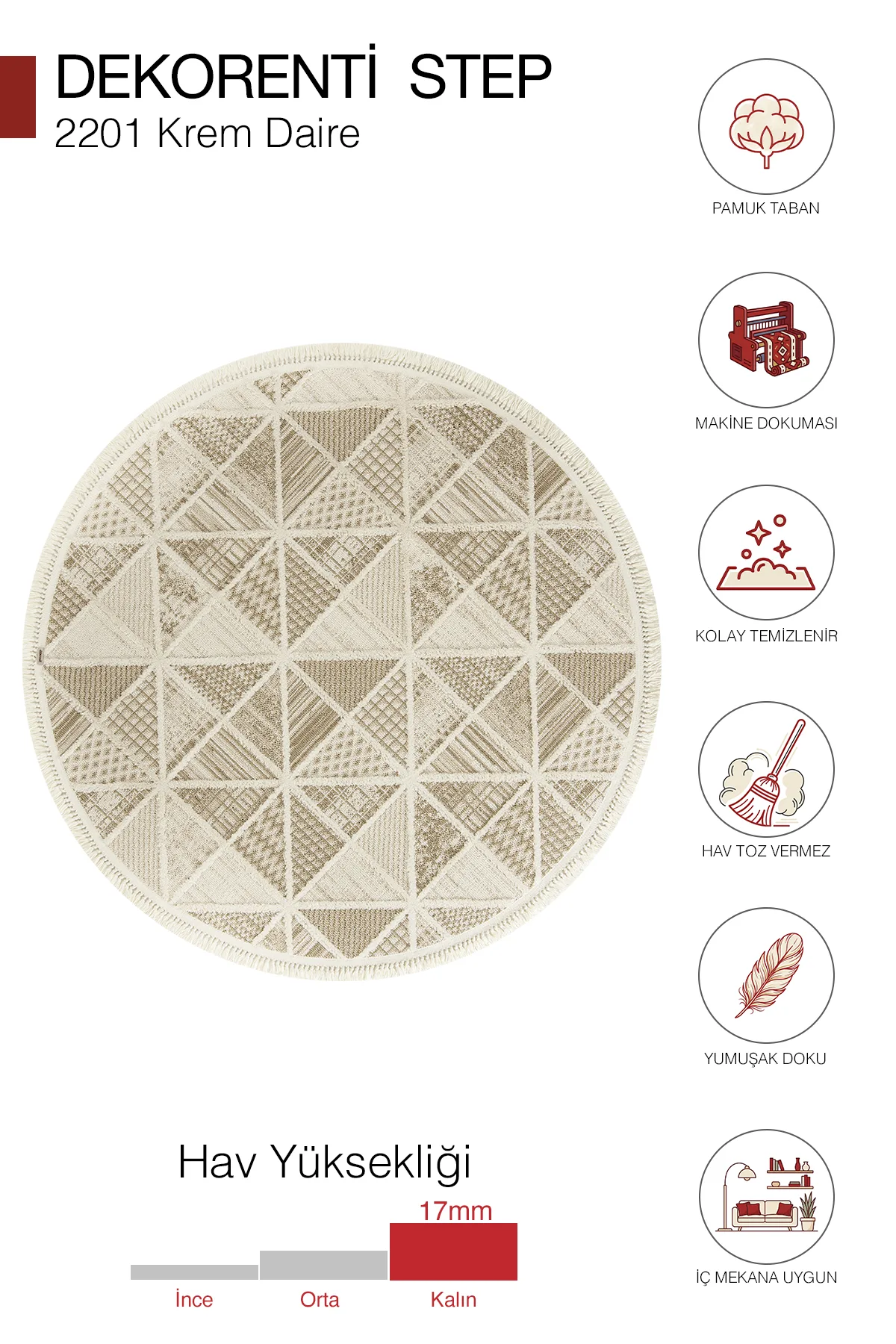 Dekorenti Step 2201 Krem Daire - Yumuşak Tozumaz Dayanıklı Modern Halı