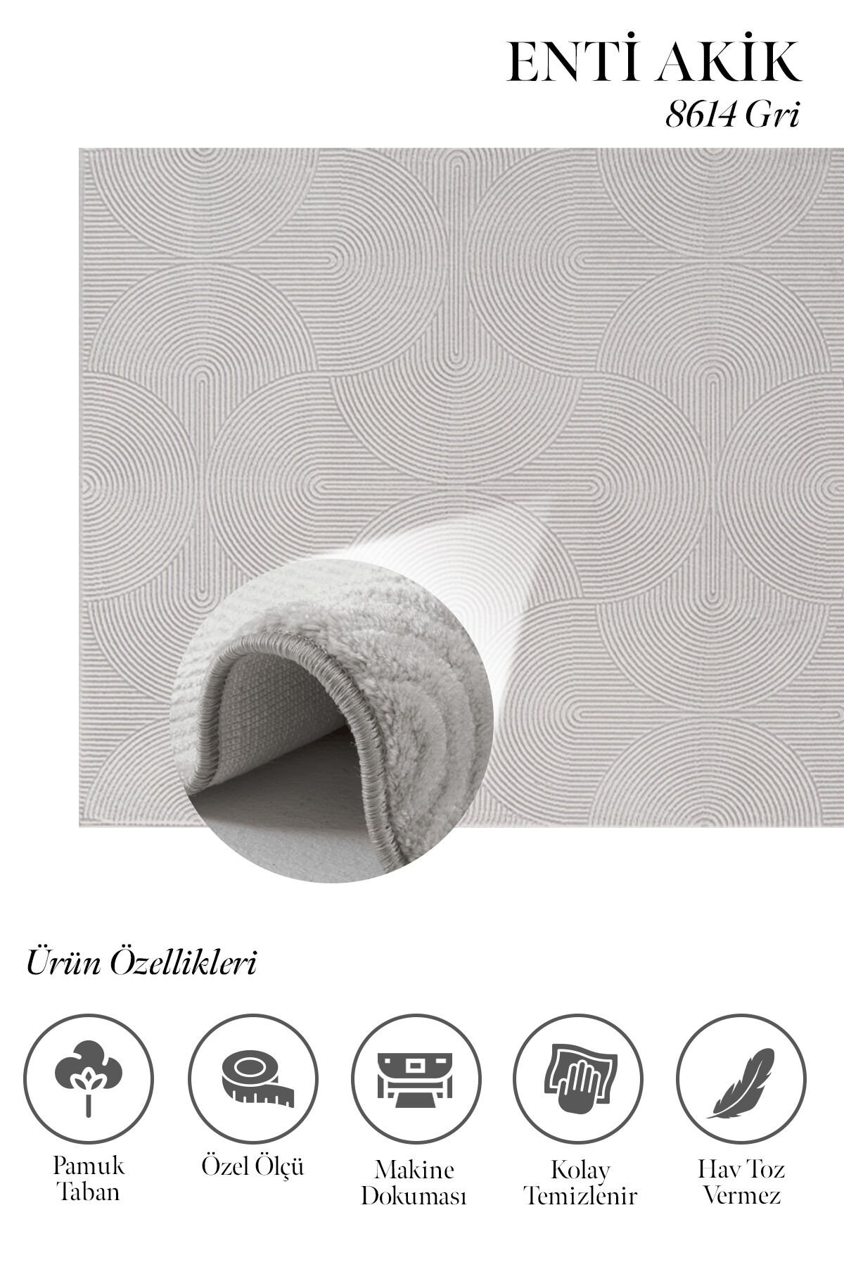 Enti Akik 8614 Gri - Modern Retro Geometrik Akrilik Halı