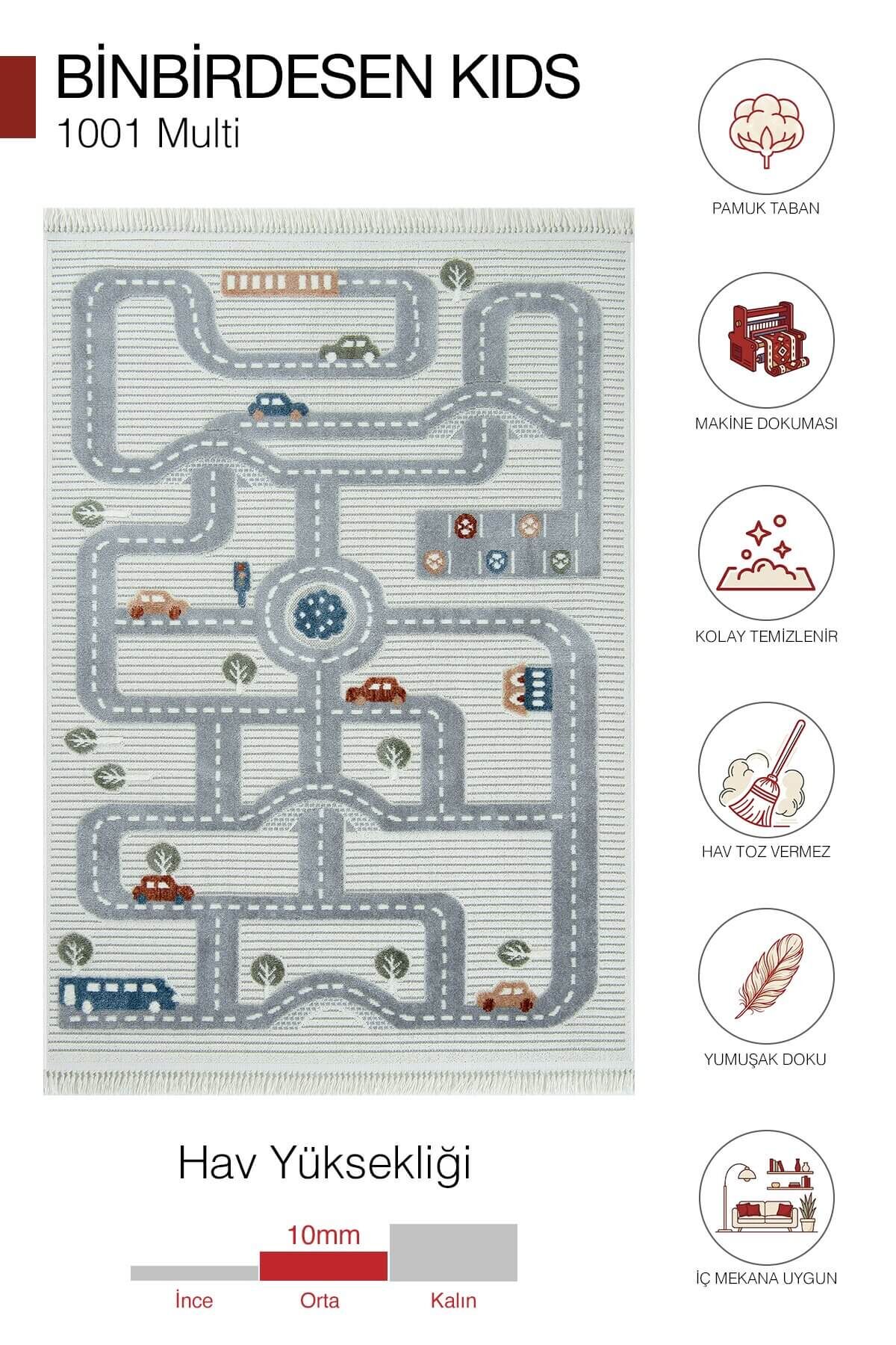 Binbirdesen Kids 1001 Multi - Yol Desenli Çocuk Odası Halısı - 133x190