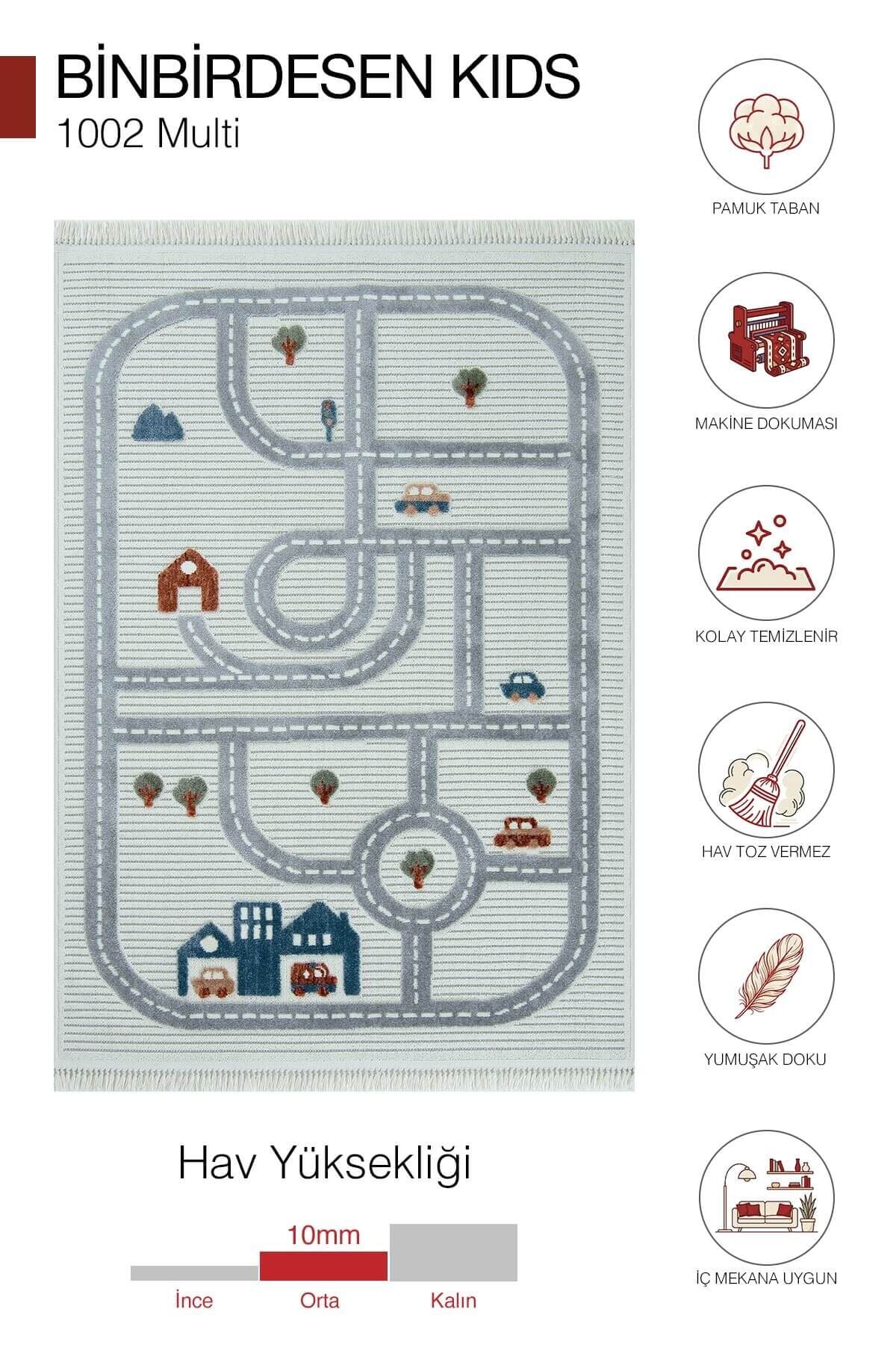 Binbirdesen Kids 1002 Multi - Şehir Yolu Desenli Çocuk Odası Halısı - 133x190