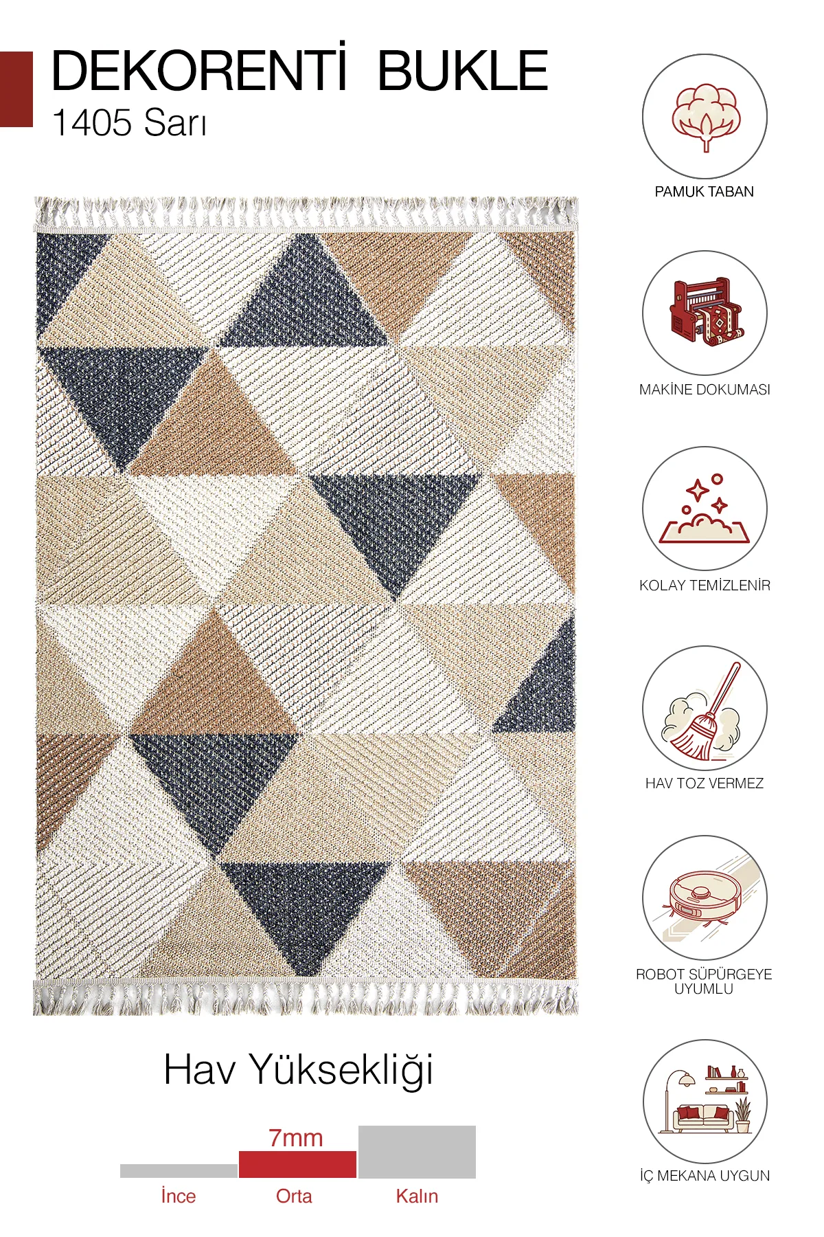Dekorenti Bukle 1405 Sarı – Geometrik Desenli Tozumaz Halı