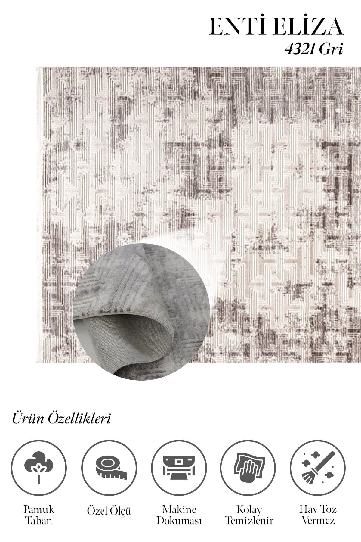 Enti Eliza 4321 Gri - Modern Dokulu Akrilik Halı