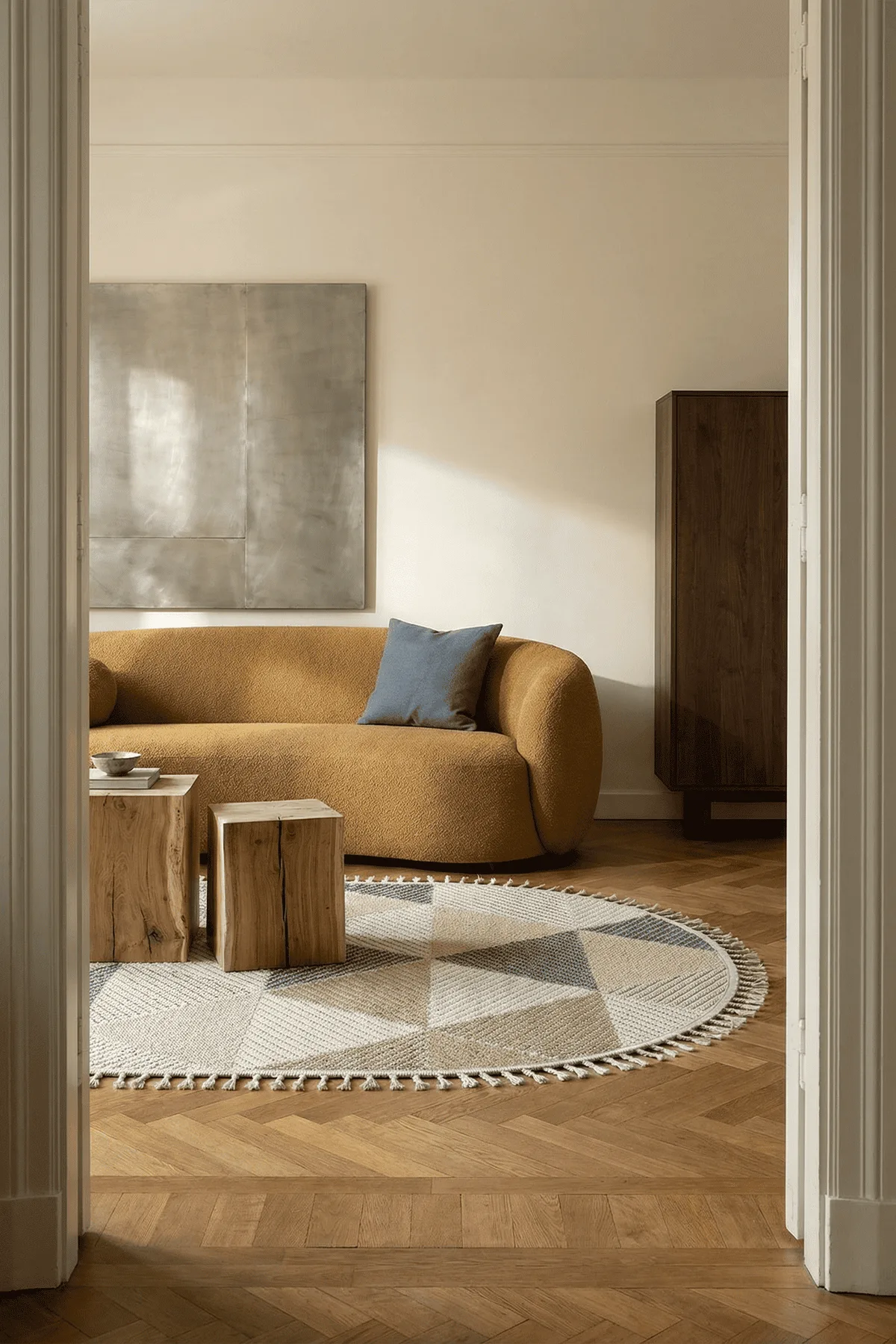 Dekorenti Bukle 1405 Sarı Oval – Geometrik Desenli Tozumaz Halı