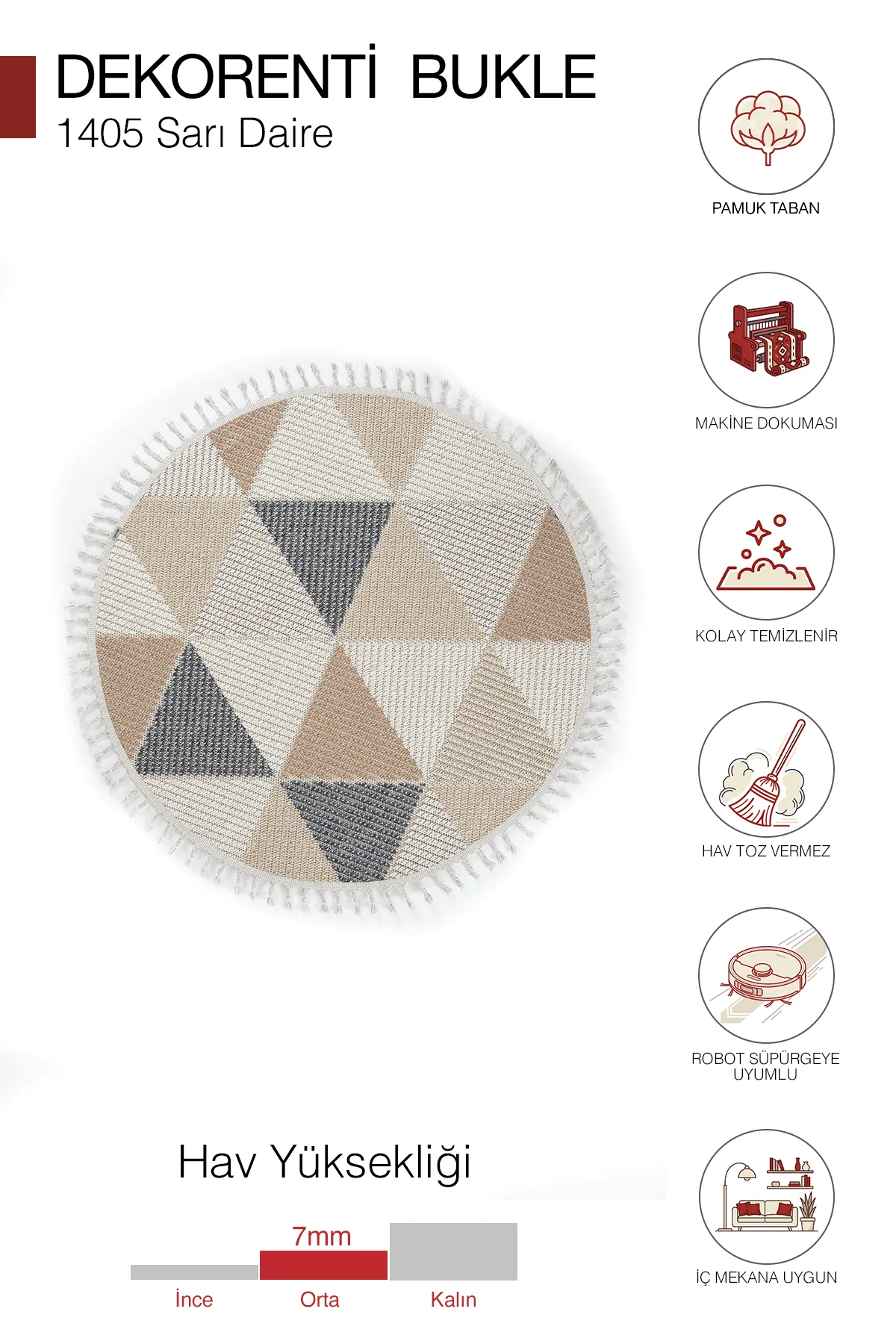Dekorenti Bukle 1405 Sarı Daire – Modern Geometrik Desenli Tozumaz Halı