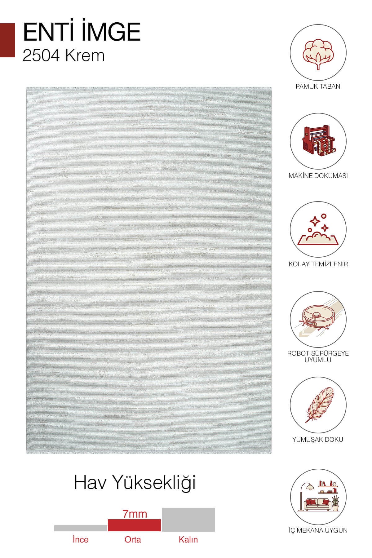 Enti İmge 2504 Krem Halı - Çizgili Modern Halı
