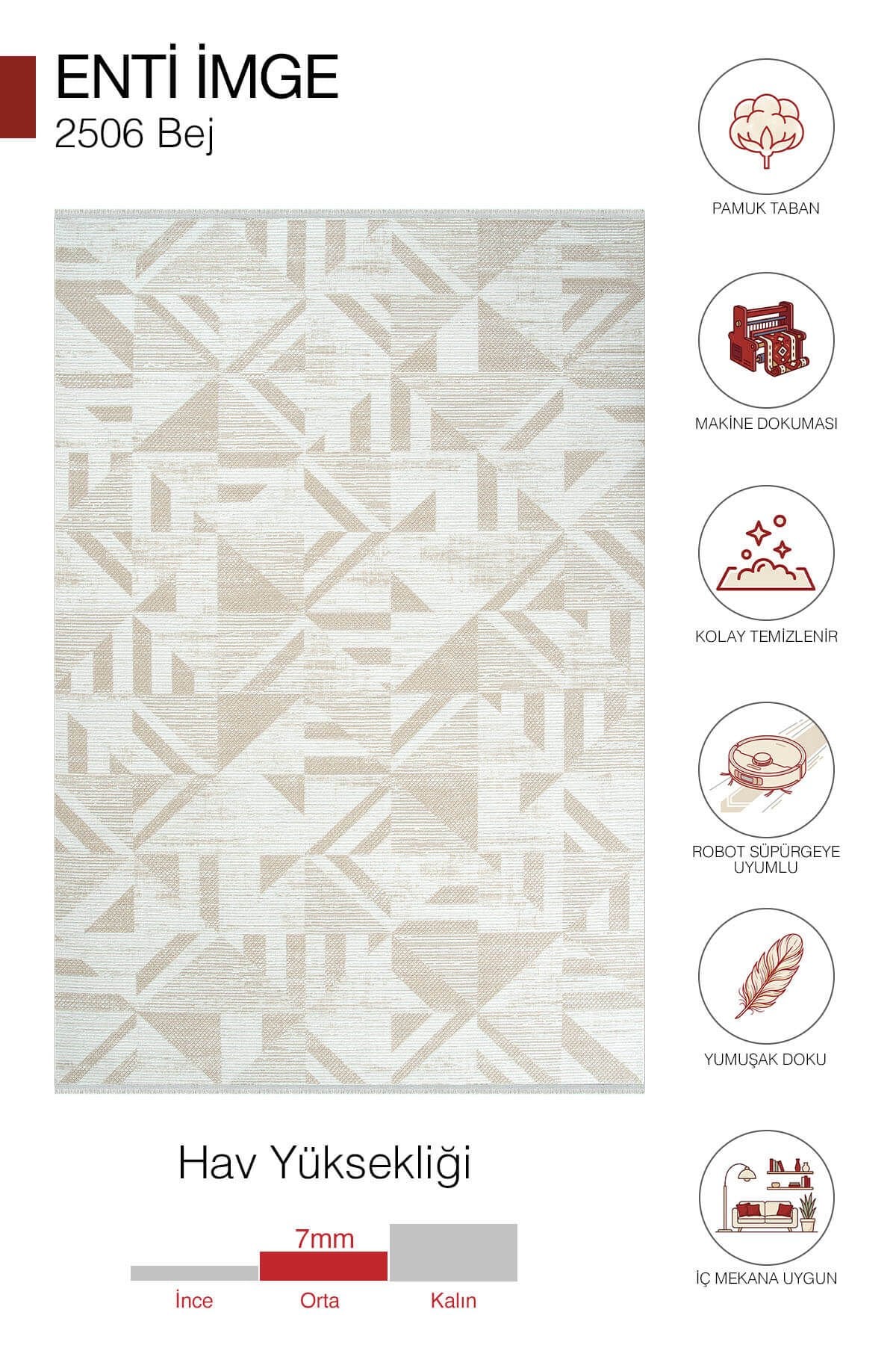 Enti İmge 2506 Bej Halı - Geometrik Desenli Halı