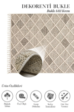 Bukle 1411 Krem - Elmas Desenli Modern Salon ve Oturma Odası Halısı - Görsel 2