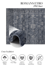 Etro 2702 Mavi - Nostaljik Görünümlü Mavi Desen Halı - Görsel 2