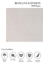 London 9001 Beyaz - İnce İşlemeli Gösterişli Beyaz Halı - Görsel 2