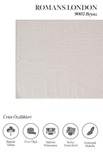 London 9005 Beyaz - Minimal Desenli Beyaz Salon Halısı - Görsel 2